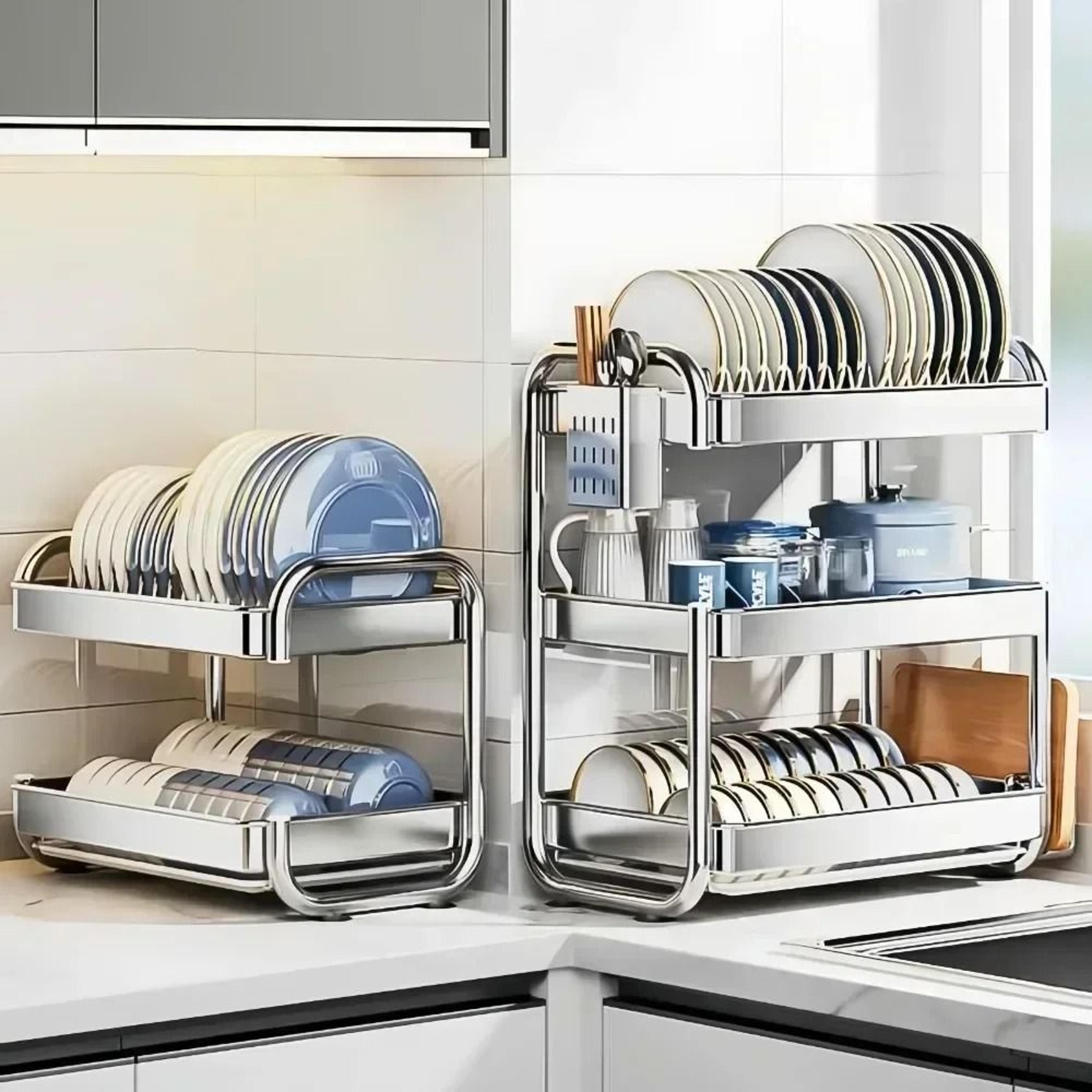 multilayer dish drying rack – large capacity stainless steel rustproof bowl & plate storage shelf