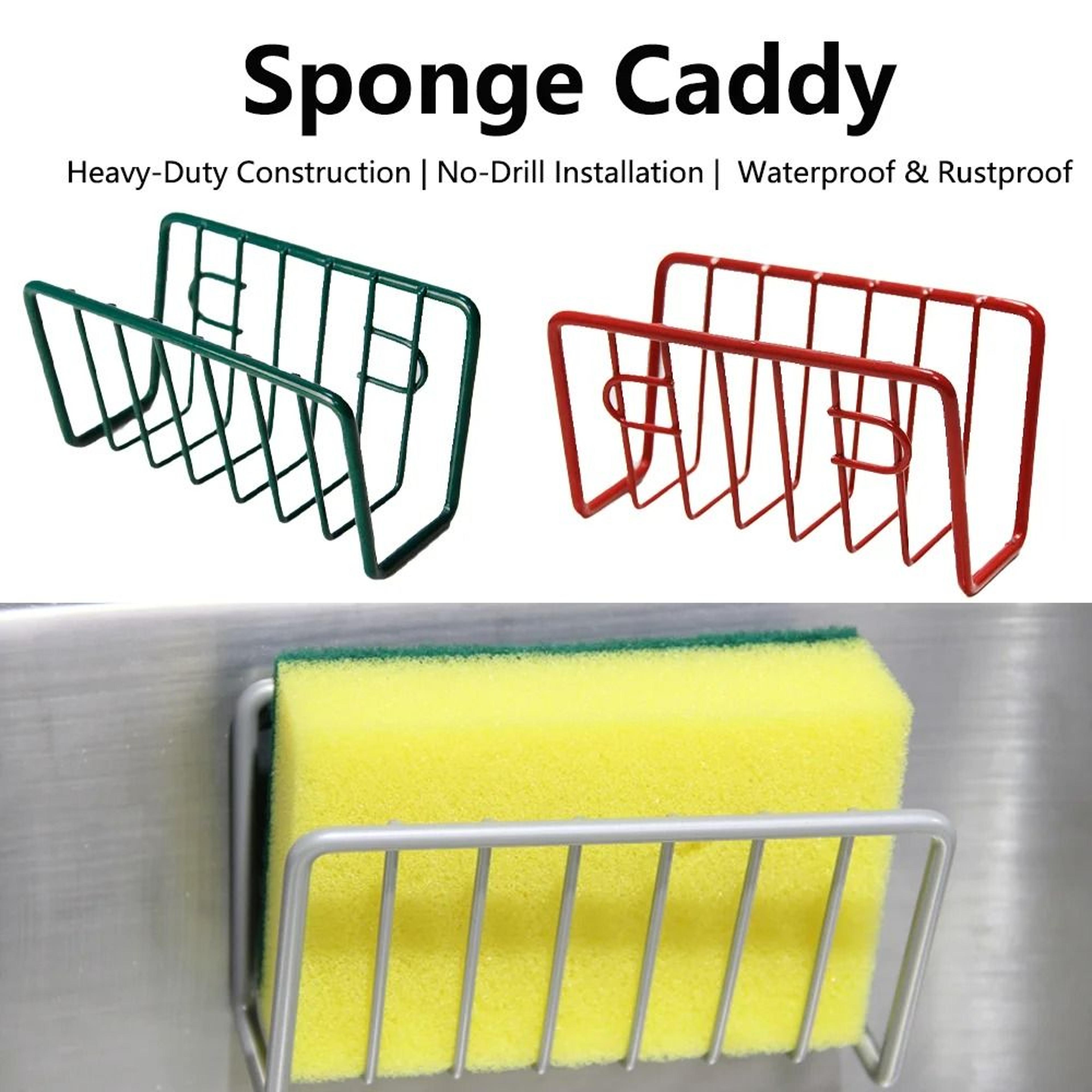 no-drill iron sponge holder rack – over-sink wall-mounted kitchen draining shelf for dish scrubber & soap dispenser
