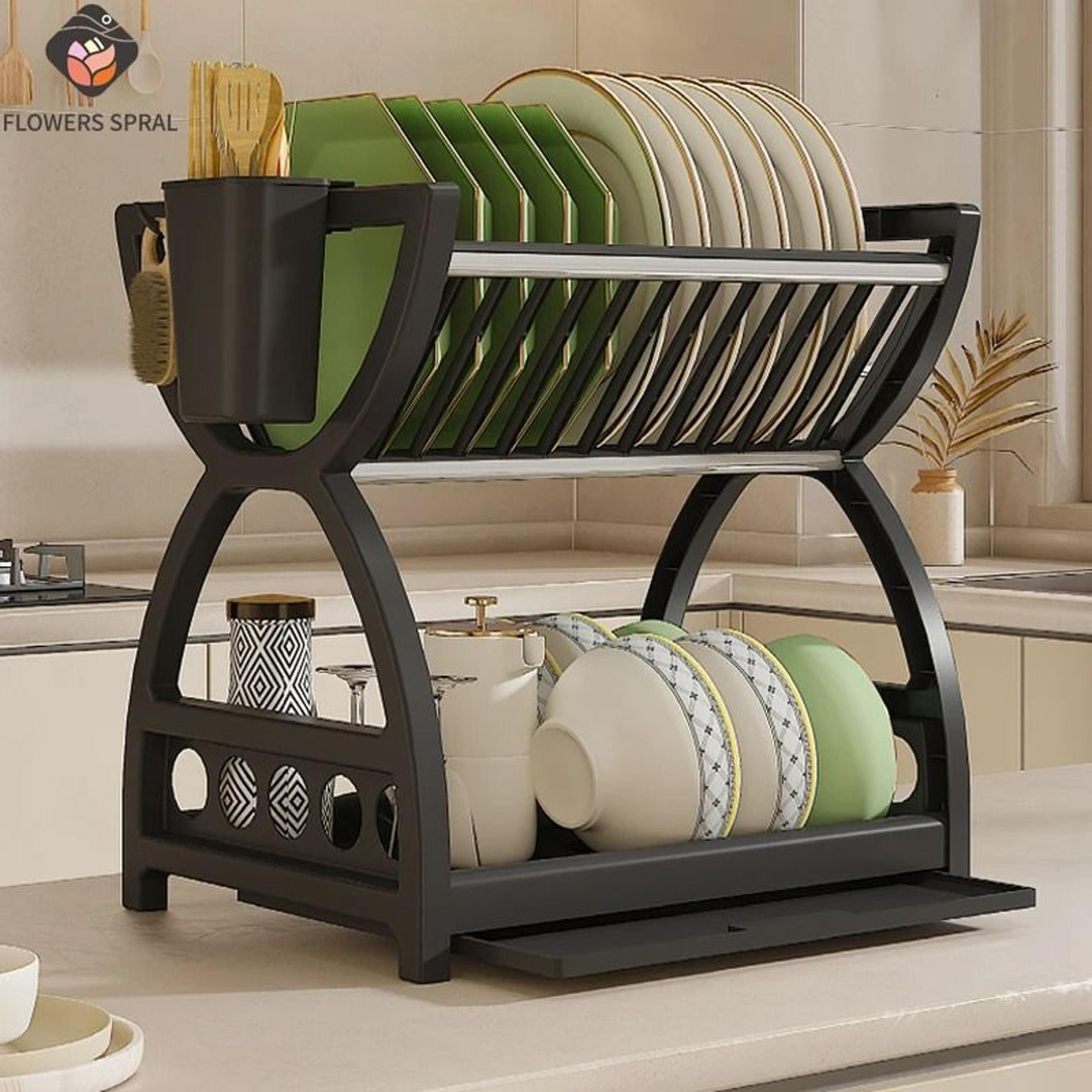 multi-layer kitchen utensil storage rack with hooks – sink countertop organizer for bowls, plates & chopsticks