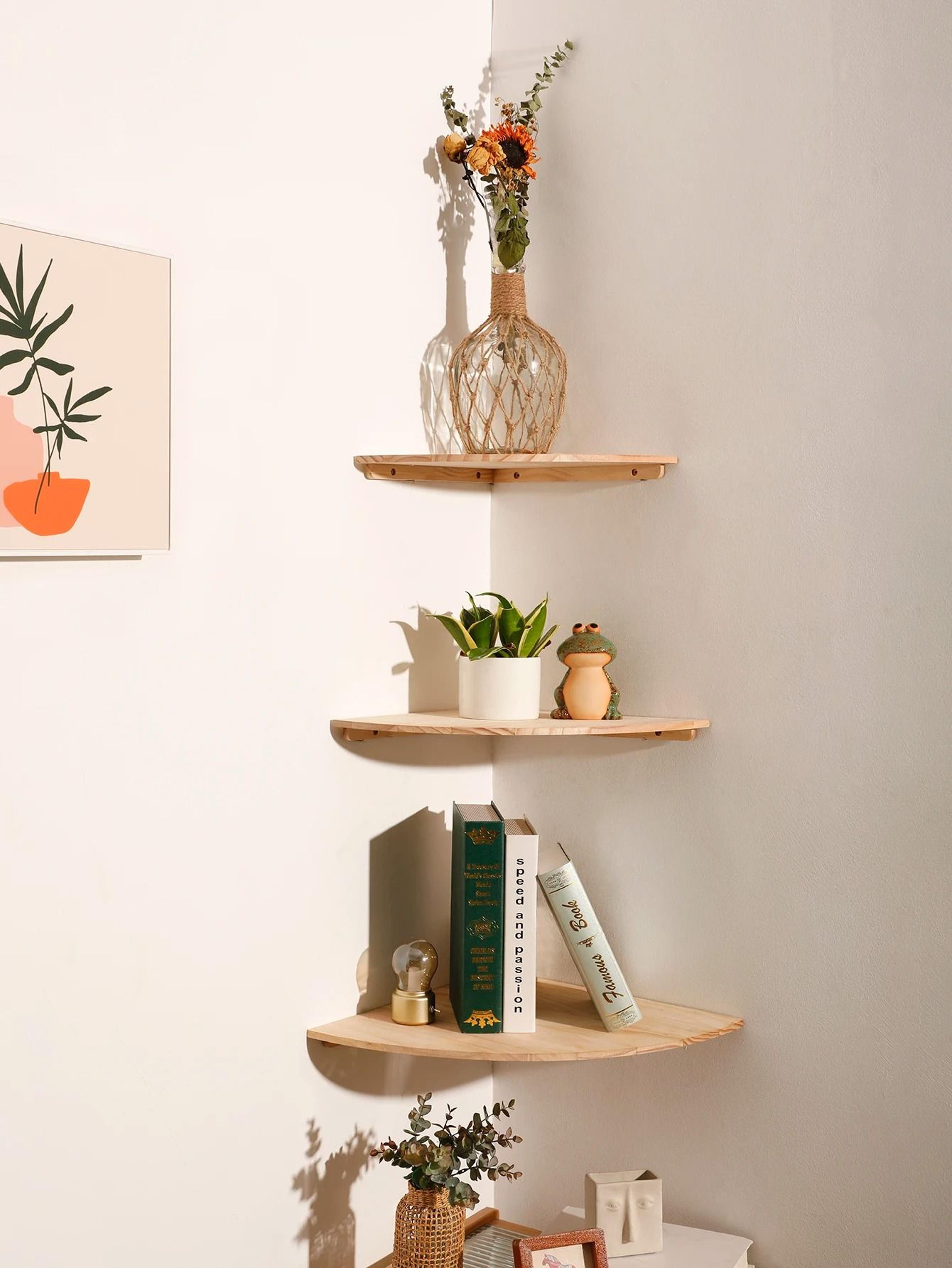 scalloped corner floating wall shelves – premium wooden storage rack & decorative home ledge
