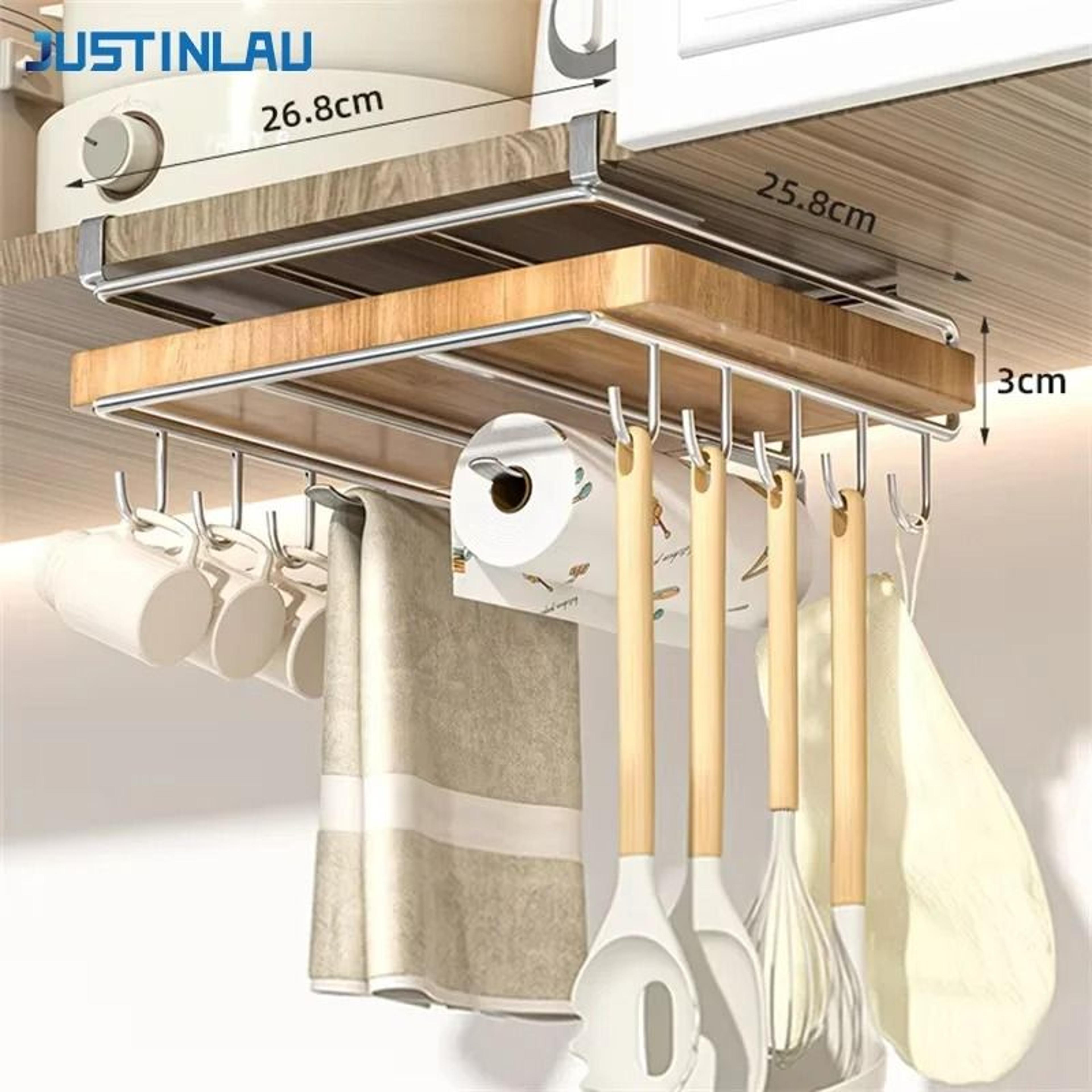justinlau stainless steel kitchen hanging organizer rack with utility hooks