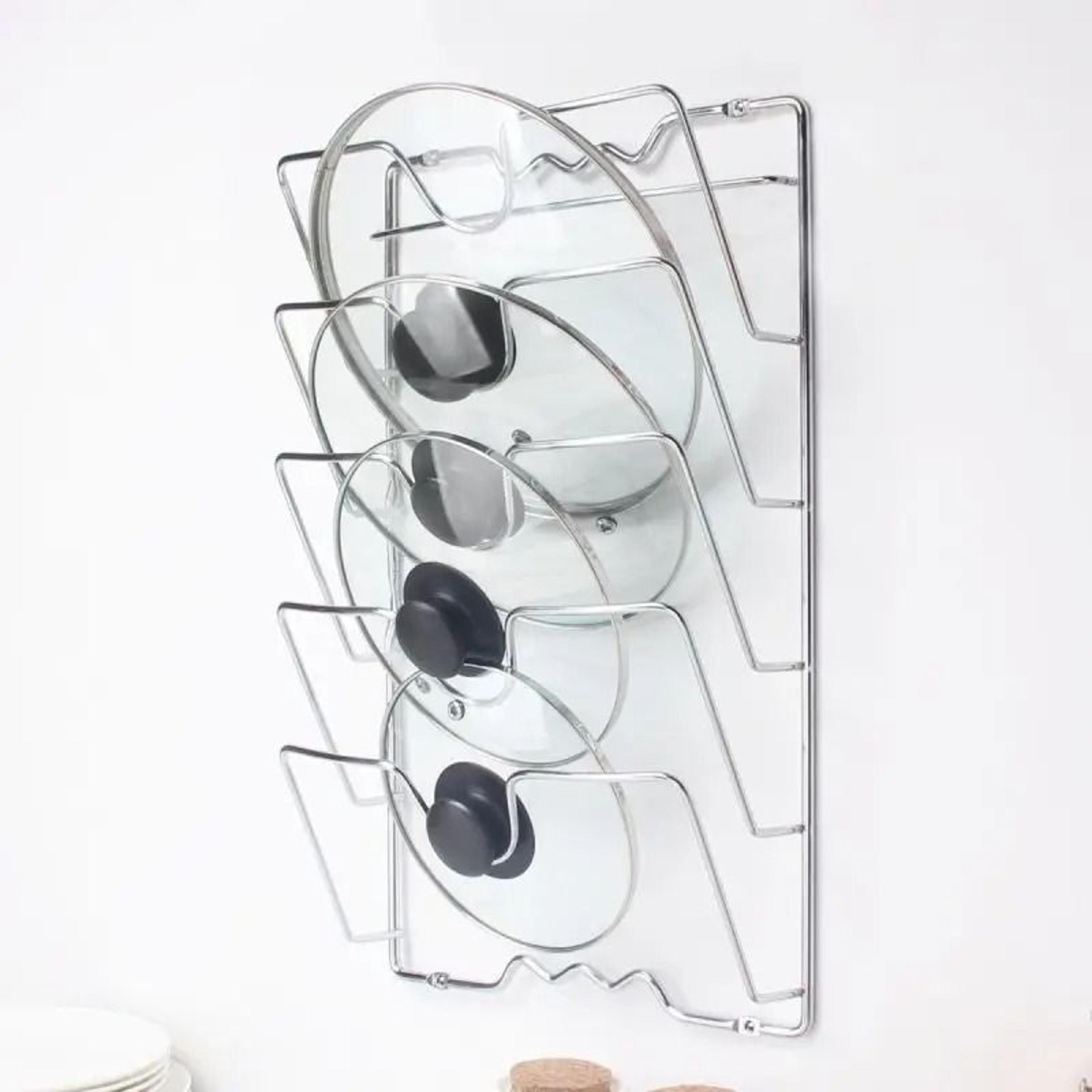 wall-mounted 5-layer metal pot lid organizer & cookware rack