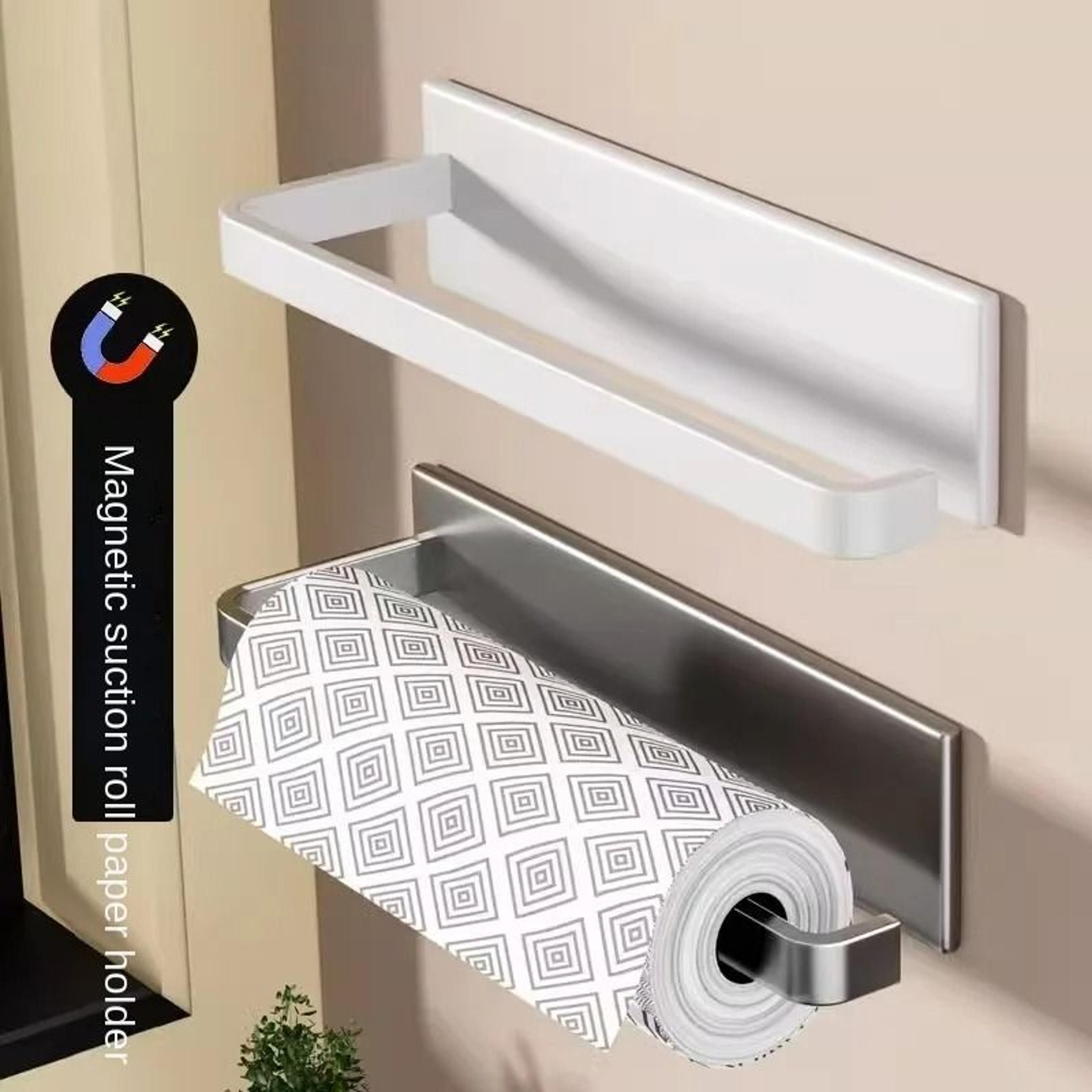 wall-mounted magnetic refrigerator paper towel holder & side cabinet organizer