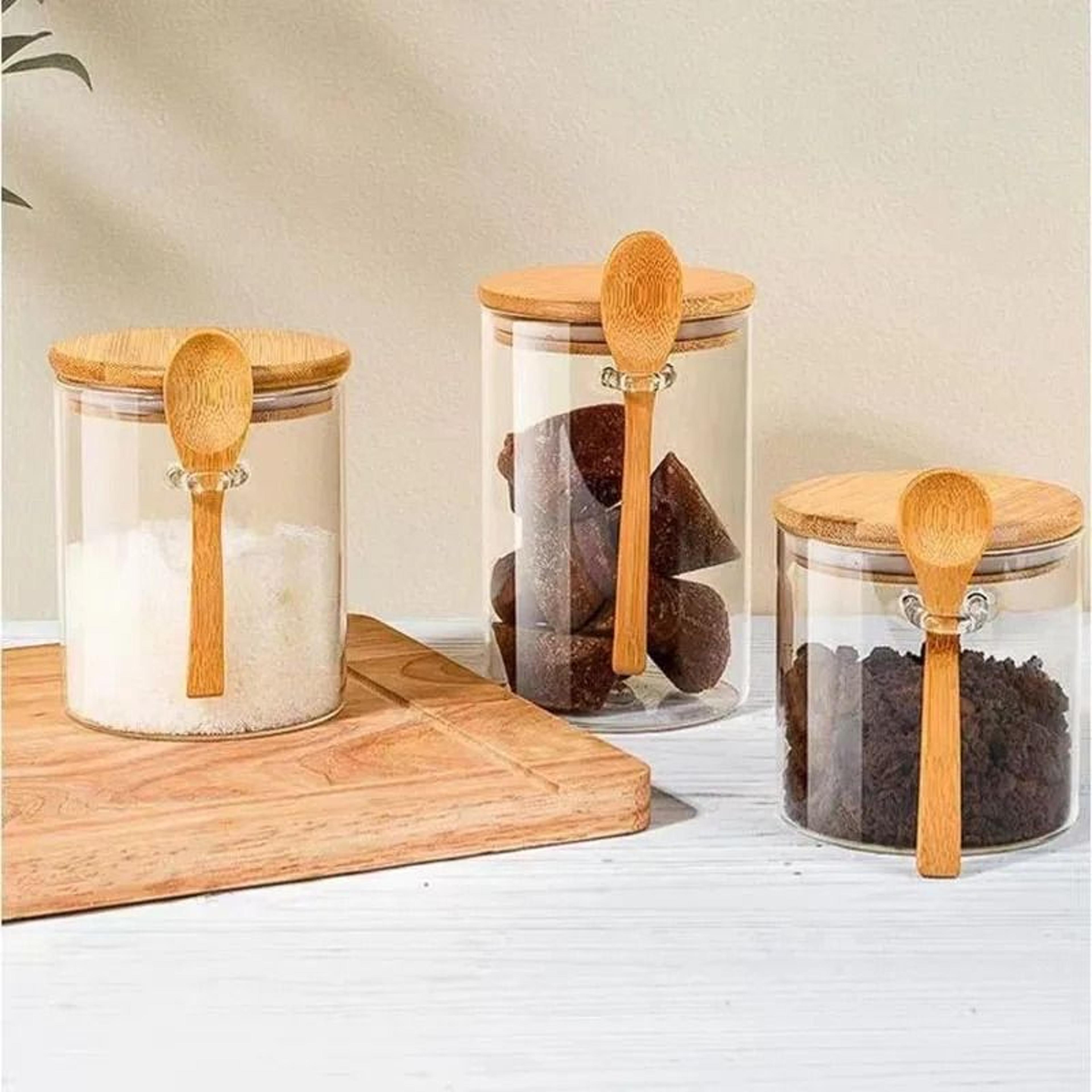 premium glass airtight storage canister with integrated hanging spoon lid