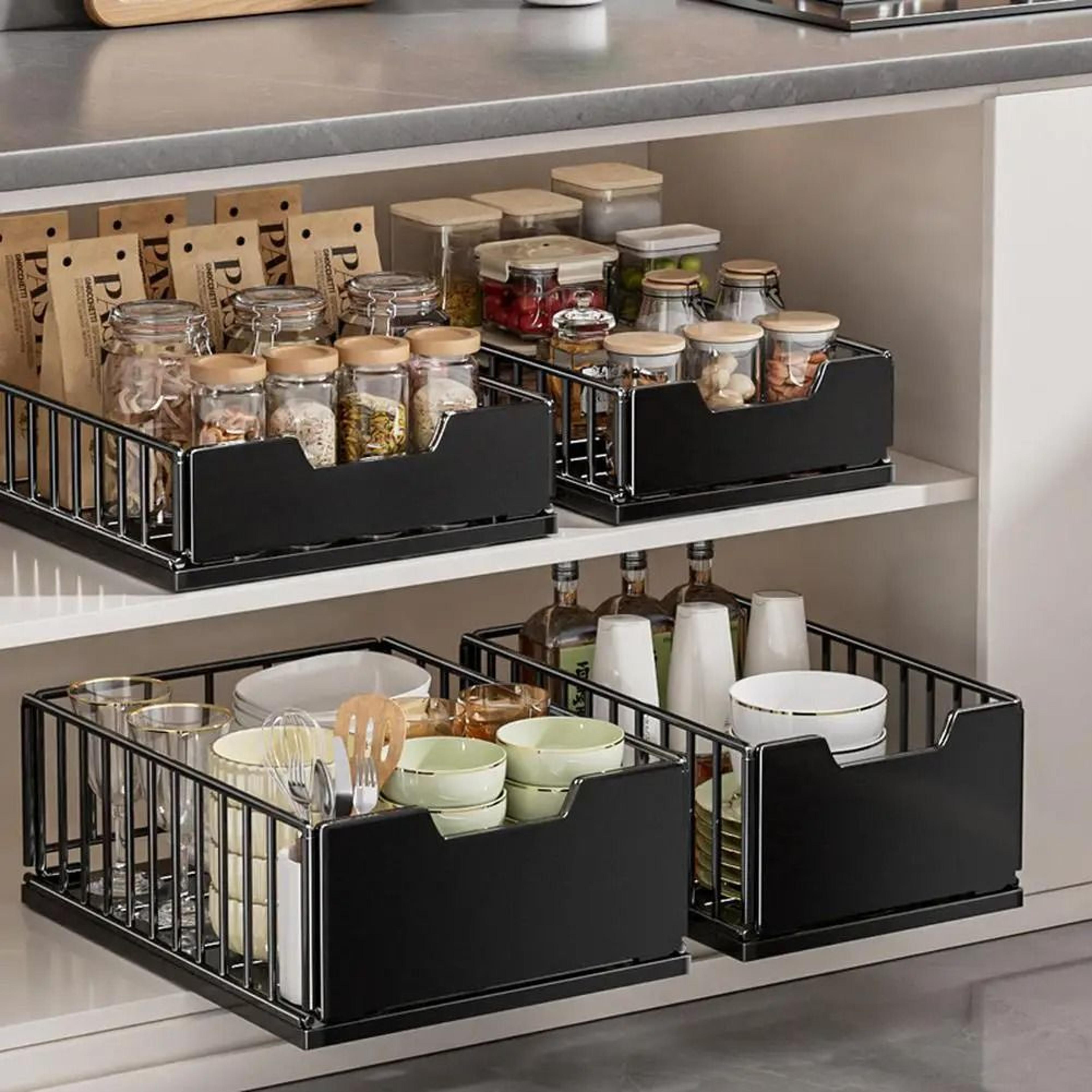 carbon steel foldable slide out drawer pull out cabinet organizer storage rack