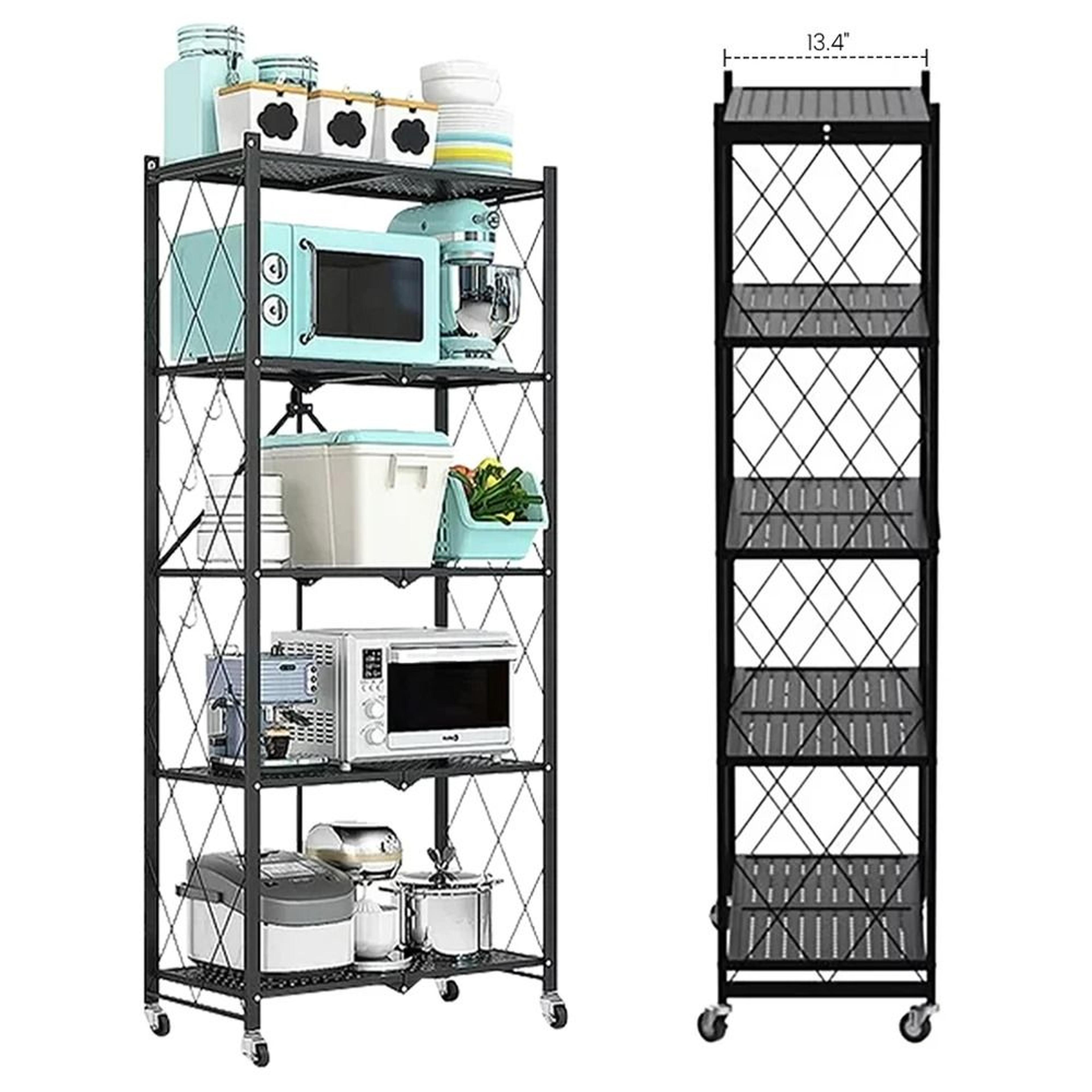 5-tier heavy duty foldable metal storage shelving unit with wheels