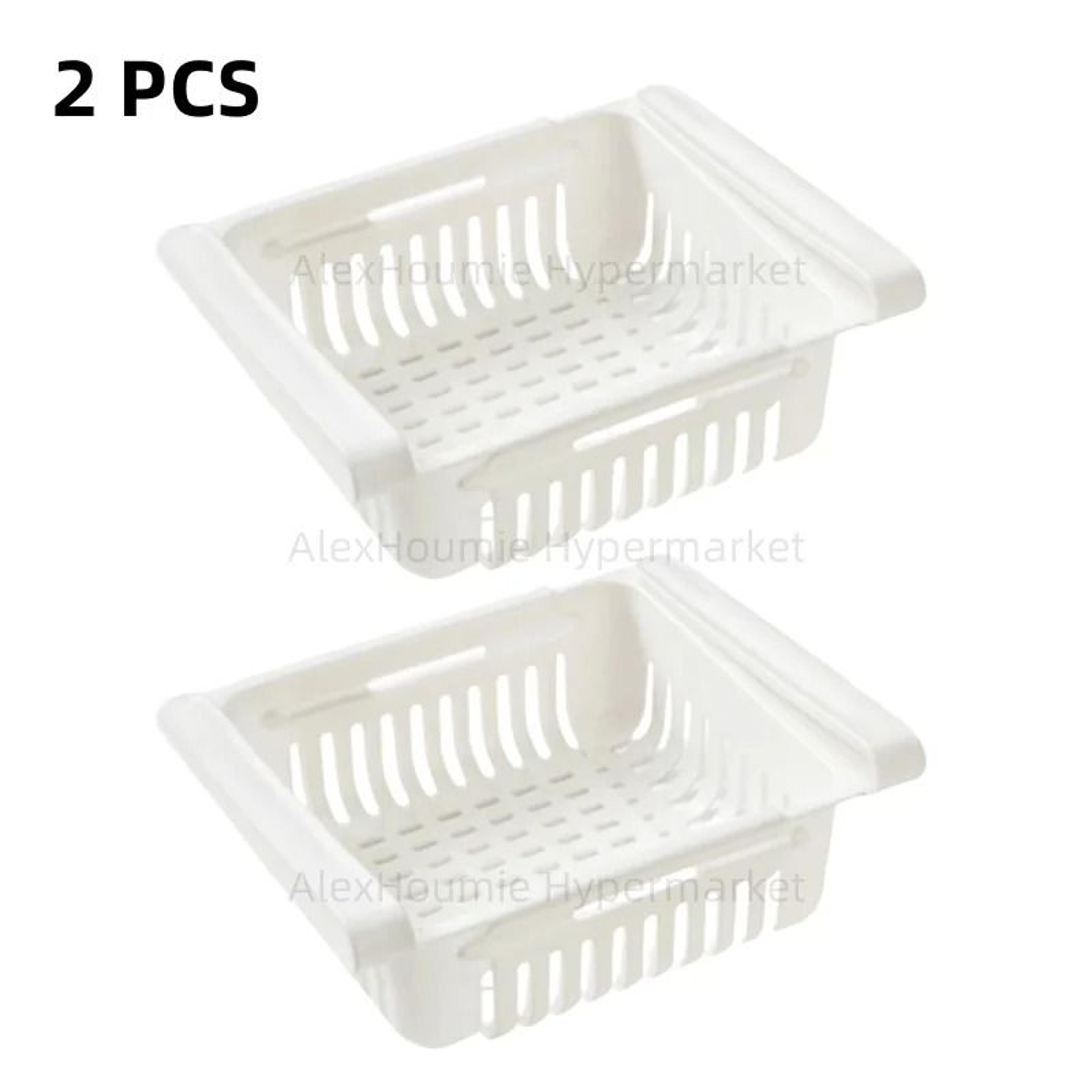 2-pack retractable refrigerator hanging drawer organizer and sliding storage box