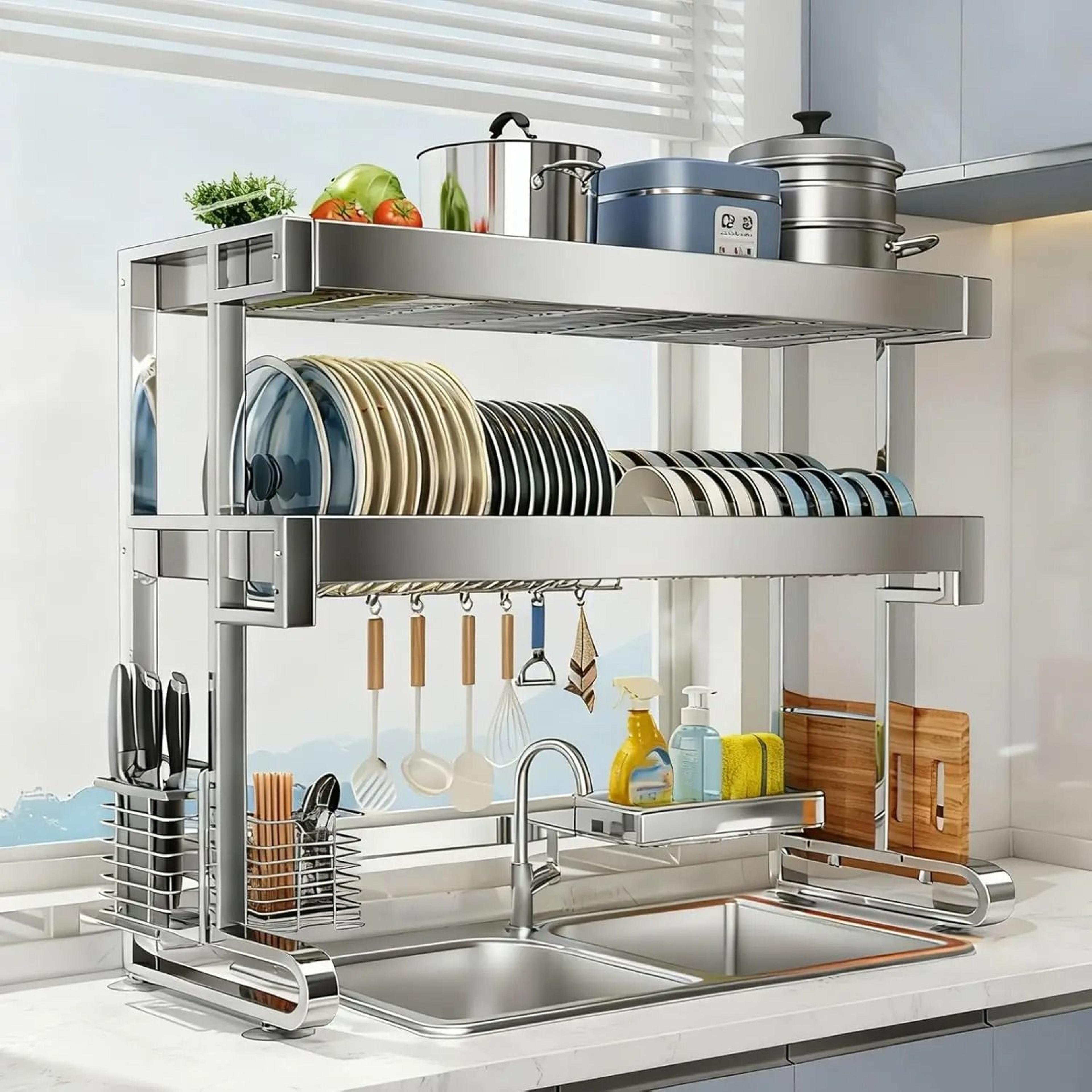 304 stainless steel kitchen sink rack and multi-functional dish drainer