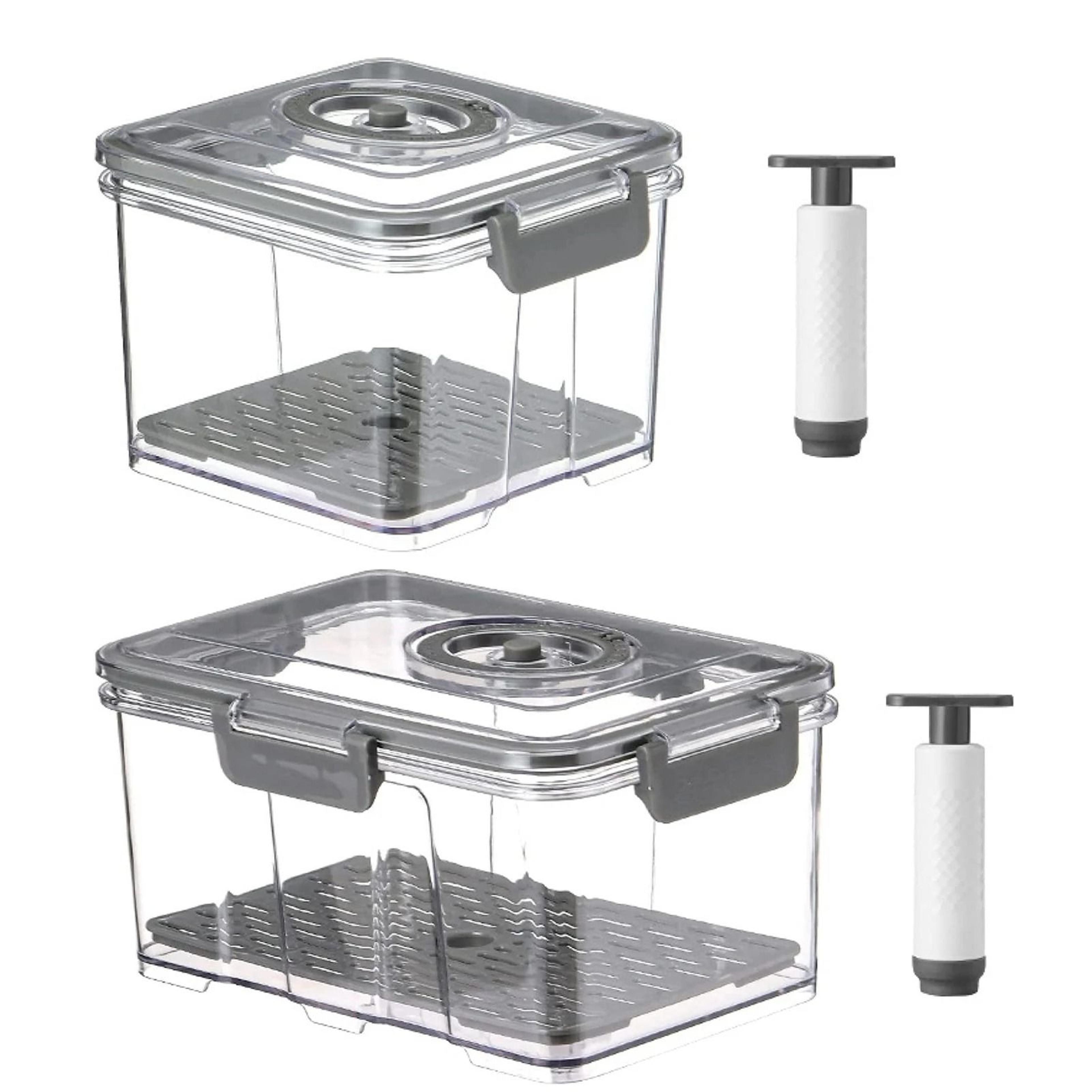 vacuum food storage container with removable drain net