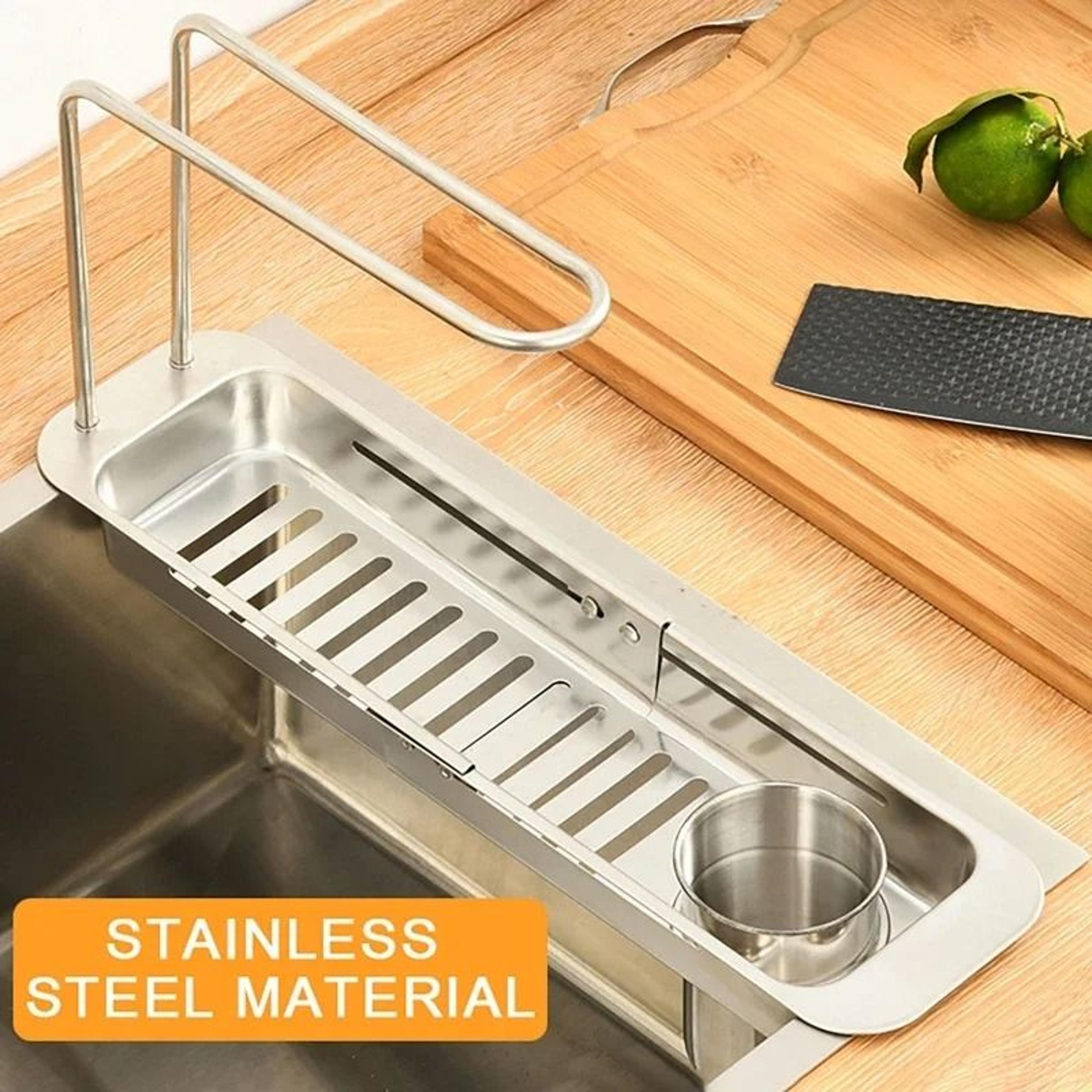 telescopic kitchen sink organizer & faucet storage rack