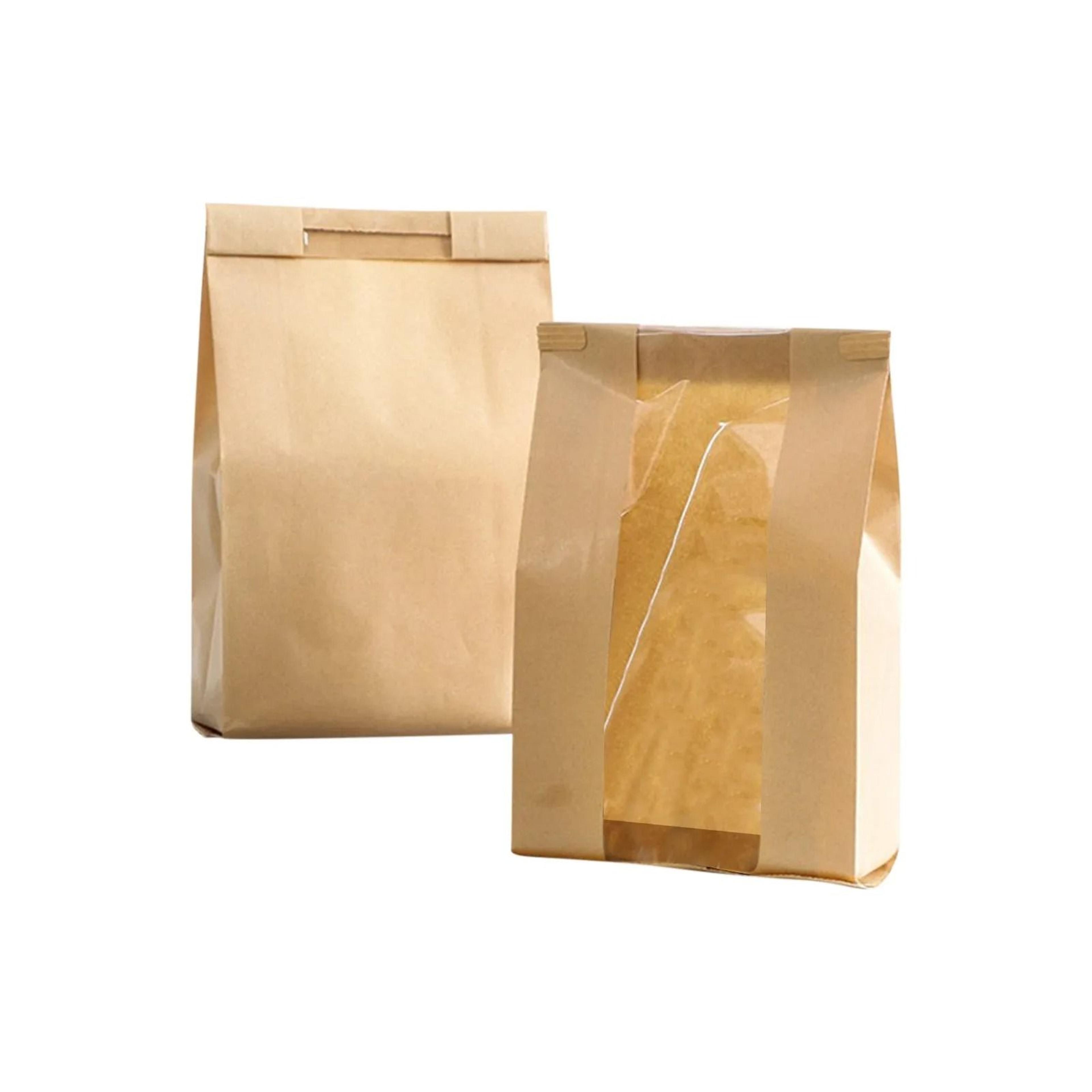 kraft paper bread packaging bags with transparent window (50-pack)
