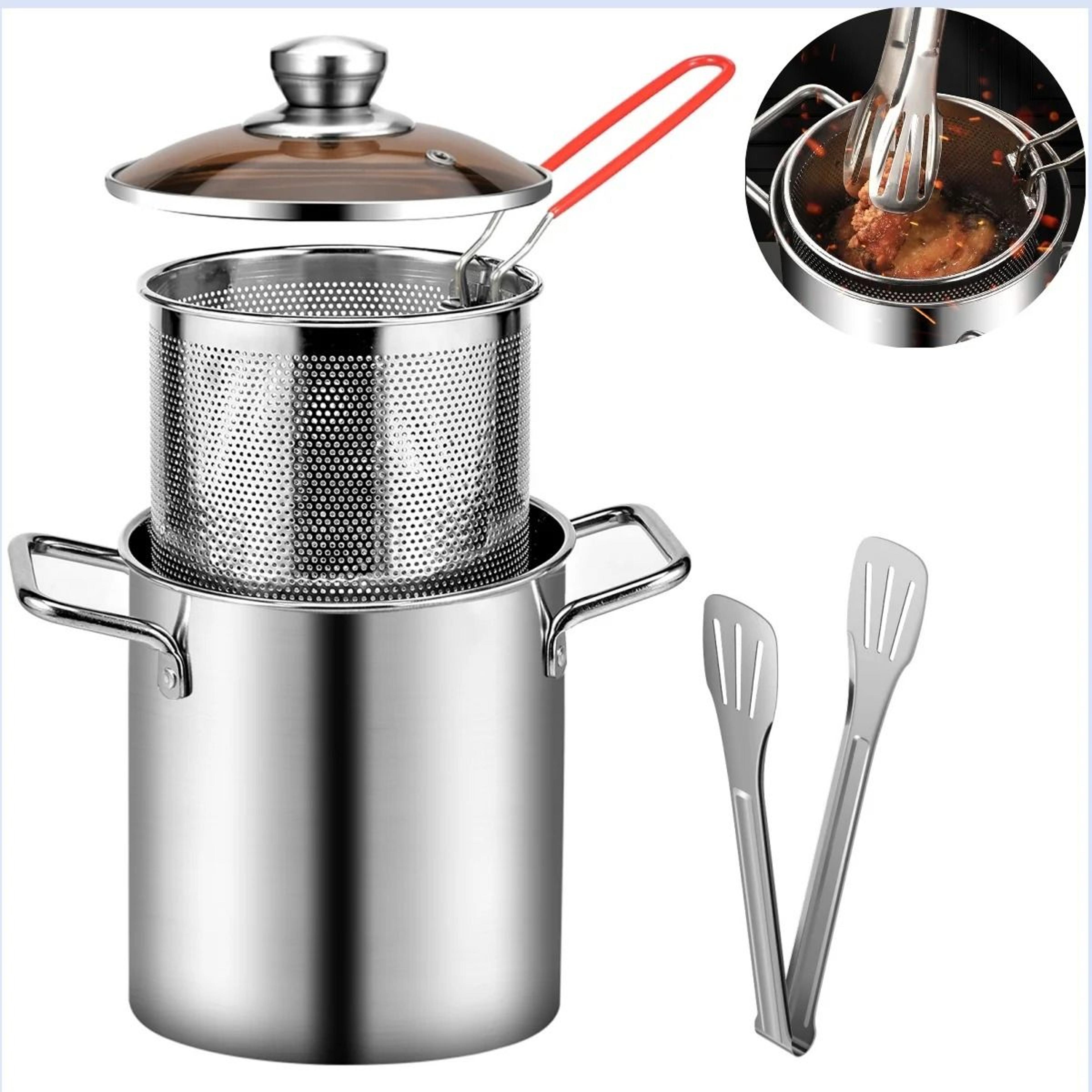 multifunctional 304 stainless steel deep fryer pot with basket & lid