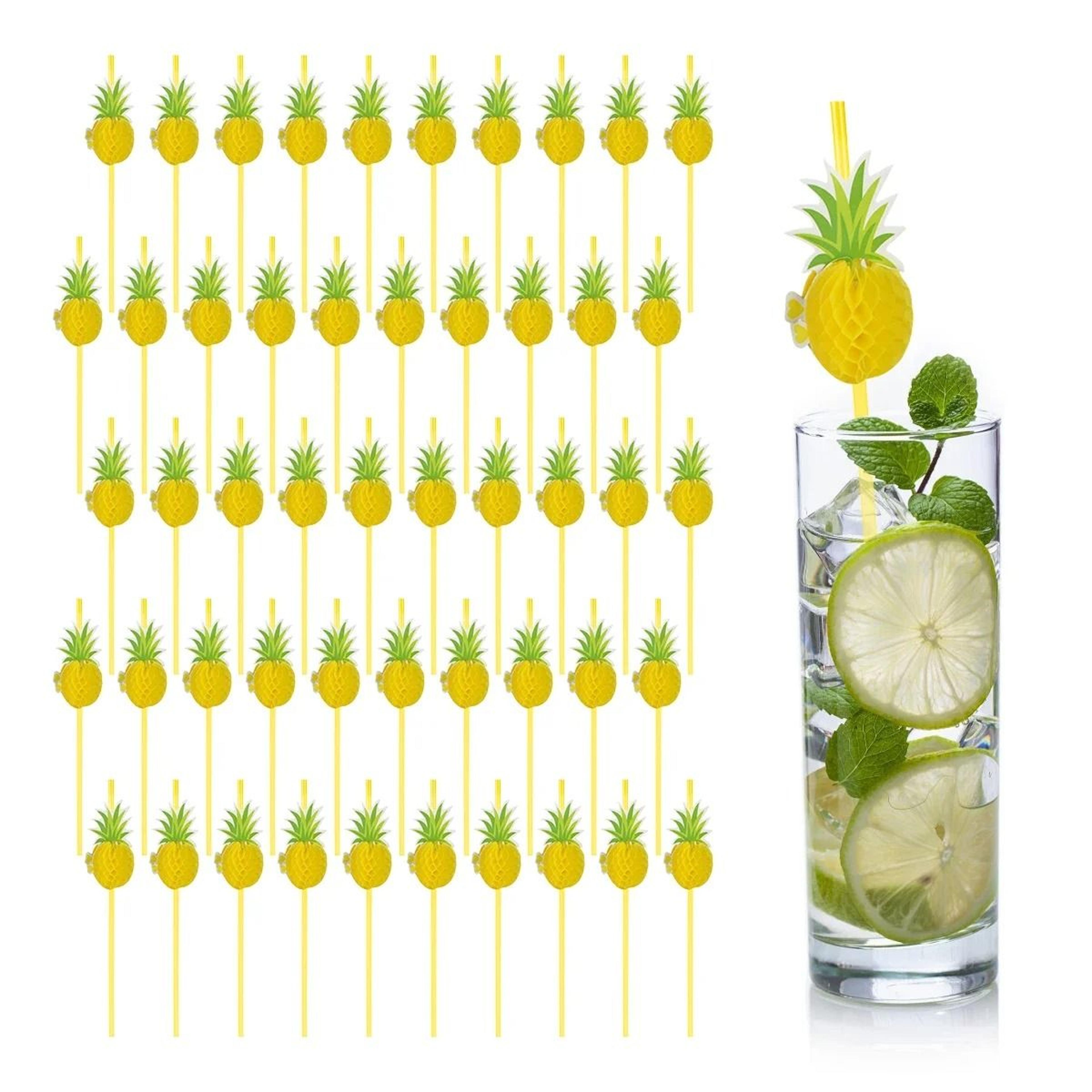 50 piece 3d fruit and flamingo paper drinking straw set 24cm (9.45 in) height