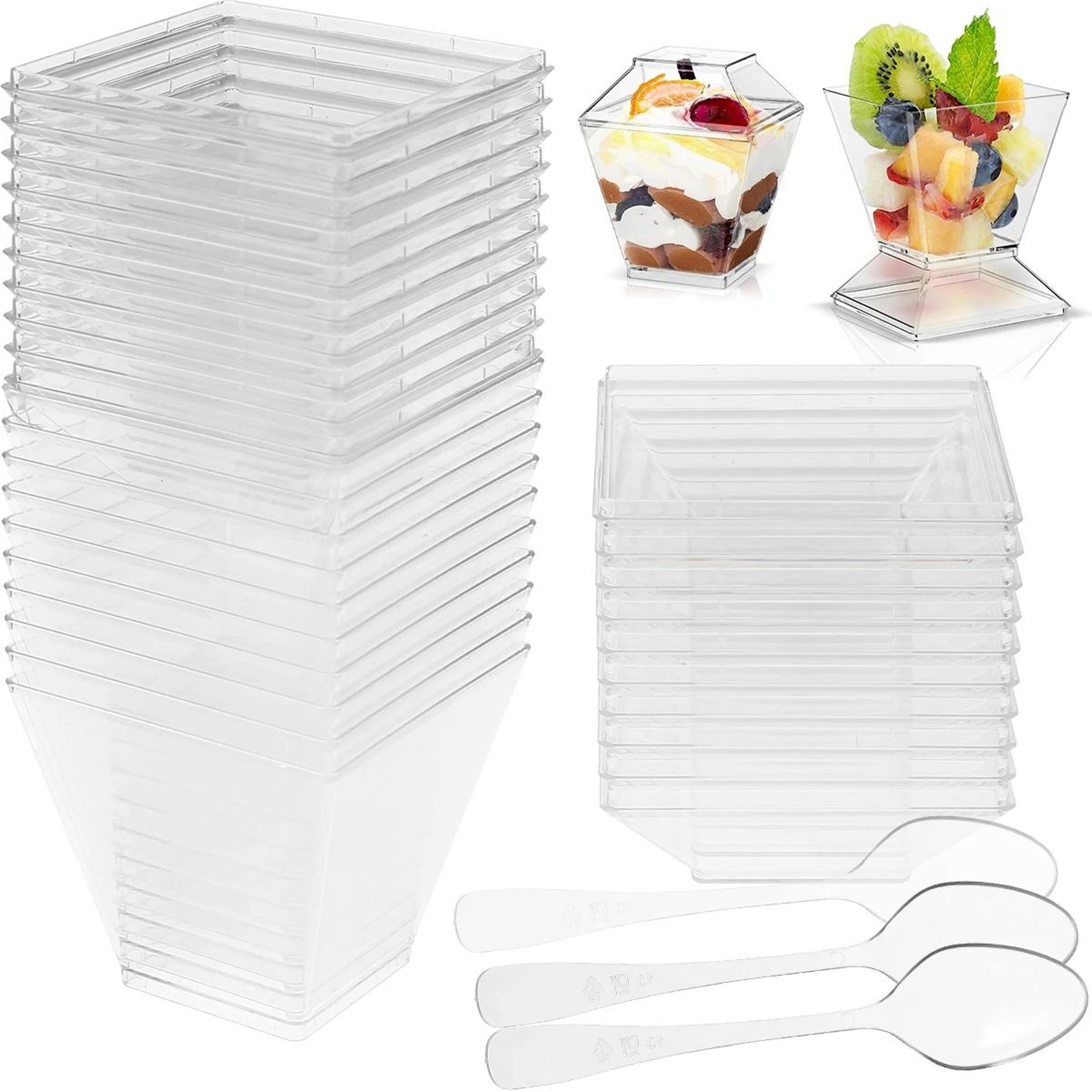 50-piece mini square dessert cups set with lids and spoons
