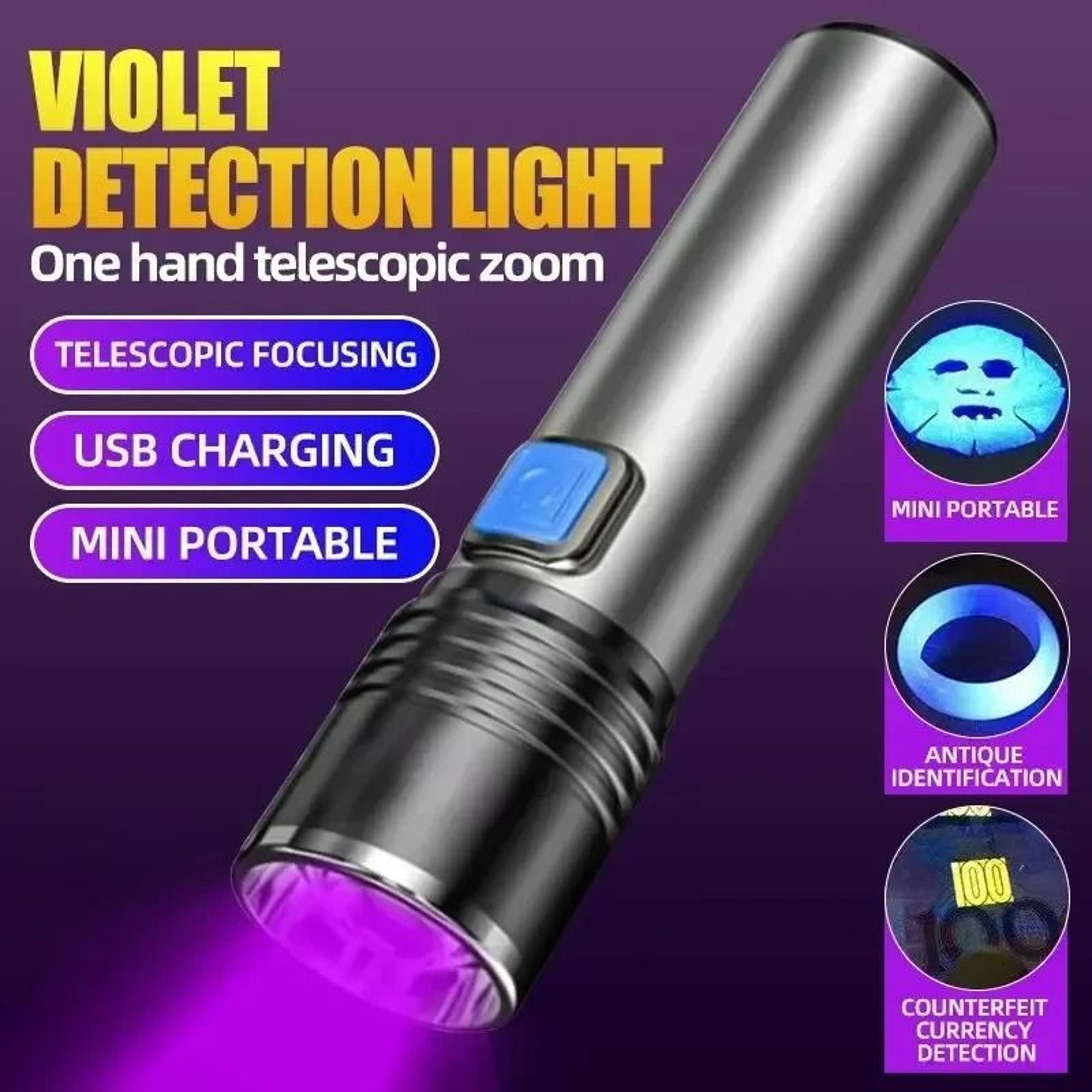 portable 395nm uv led blacklight and hygiene detector flashlight