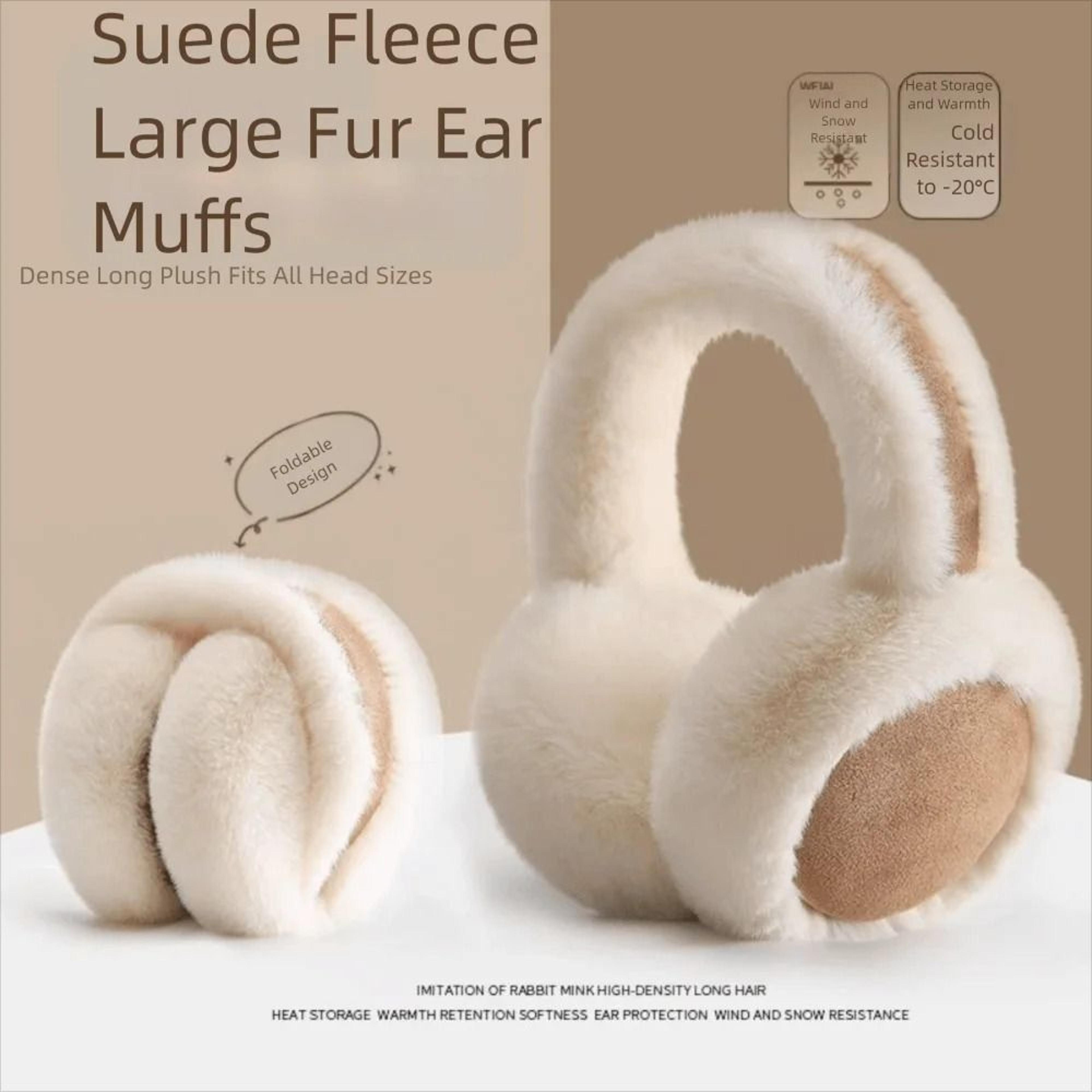 winter fashion warm foldable plush faux fur and soft suede earmuffs