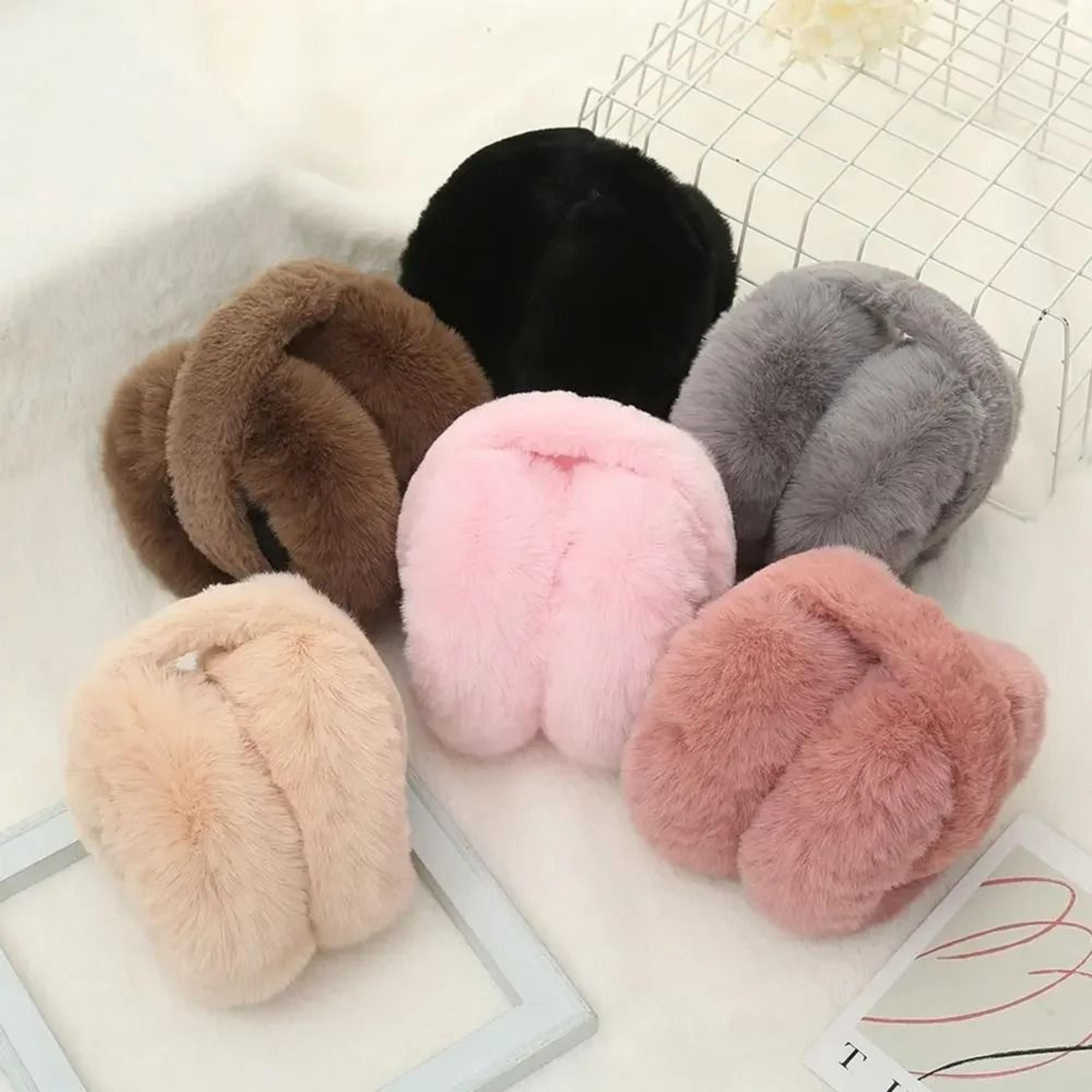 classic solid color soft plush folding winter earmuffs