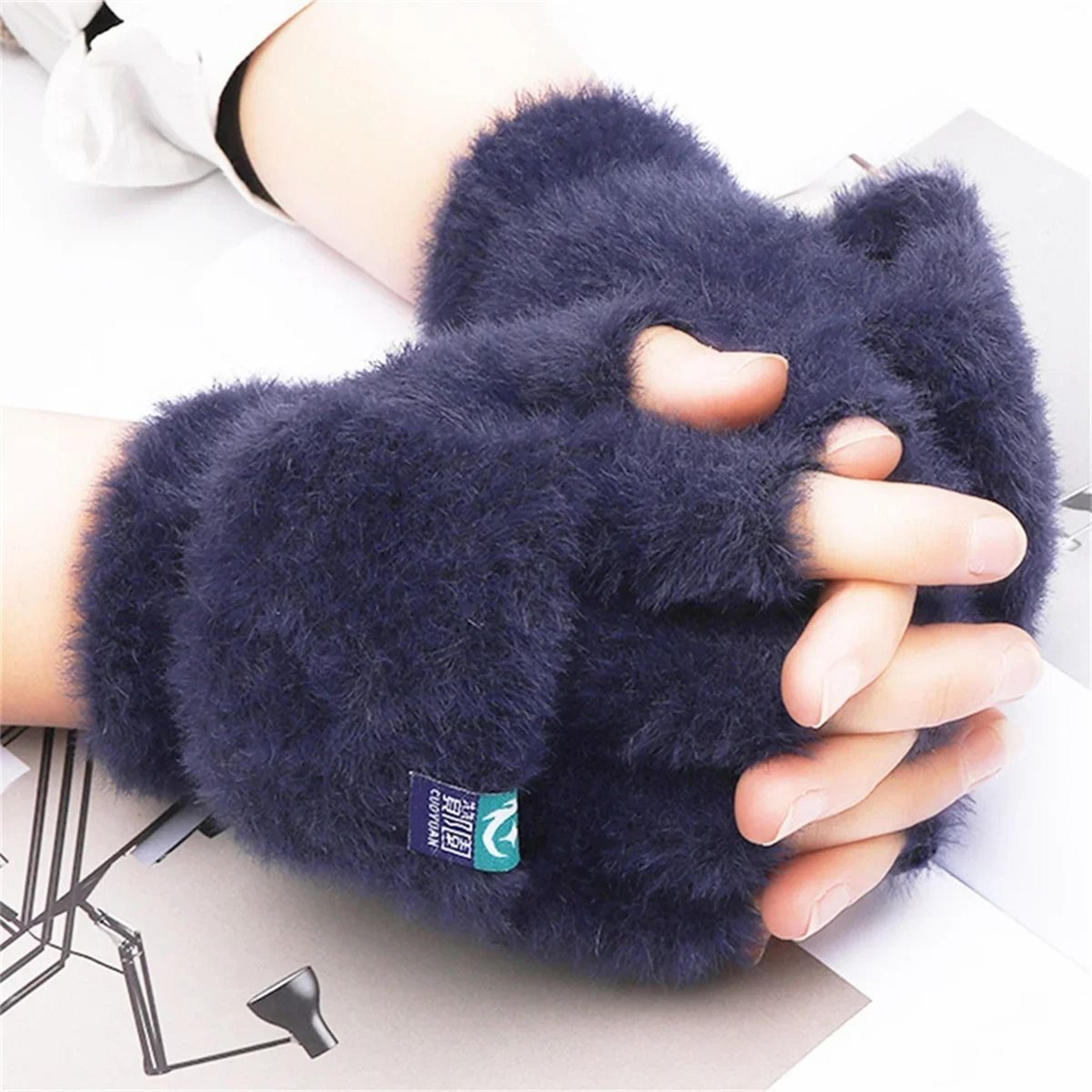 womens convertible plush winter flip-top fingerless gloves