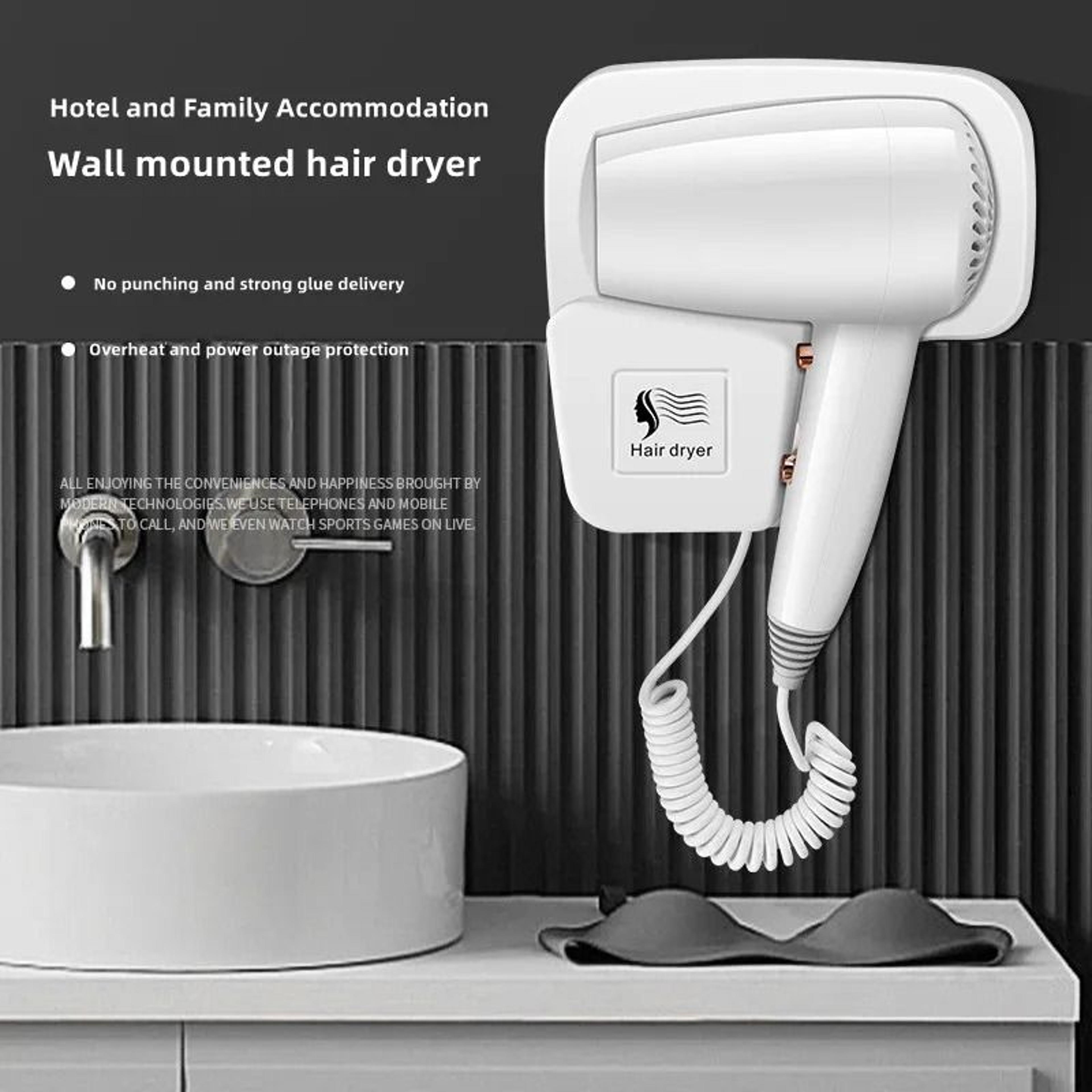 wall-mounted no-drill high-power negative ion bathroom hair dryer