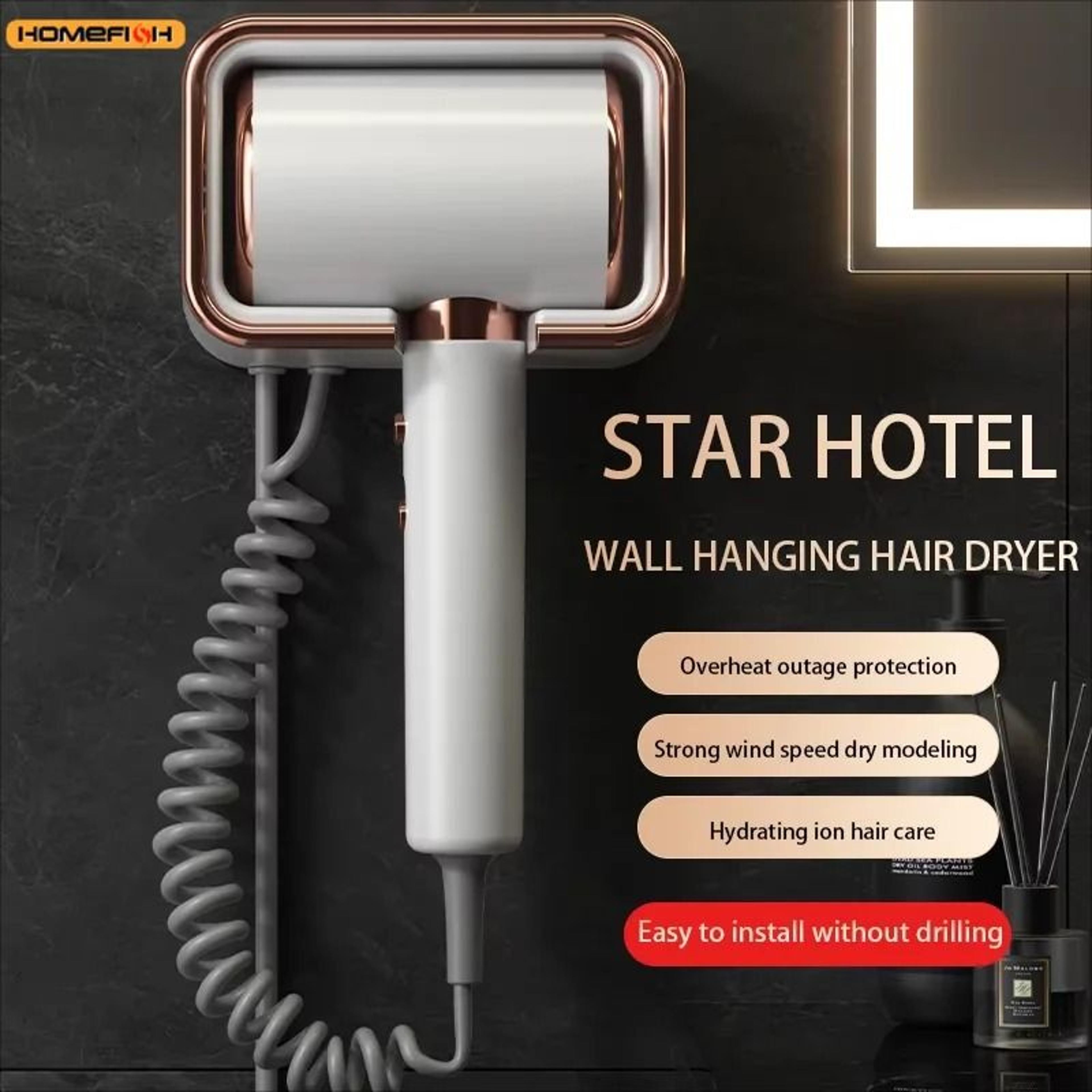 homefish wall-mounted high-power no-drill hotel bathroom hair dryer