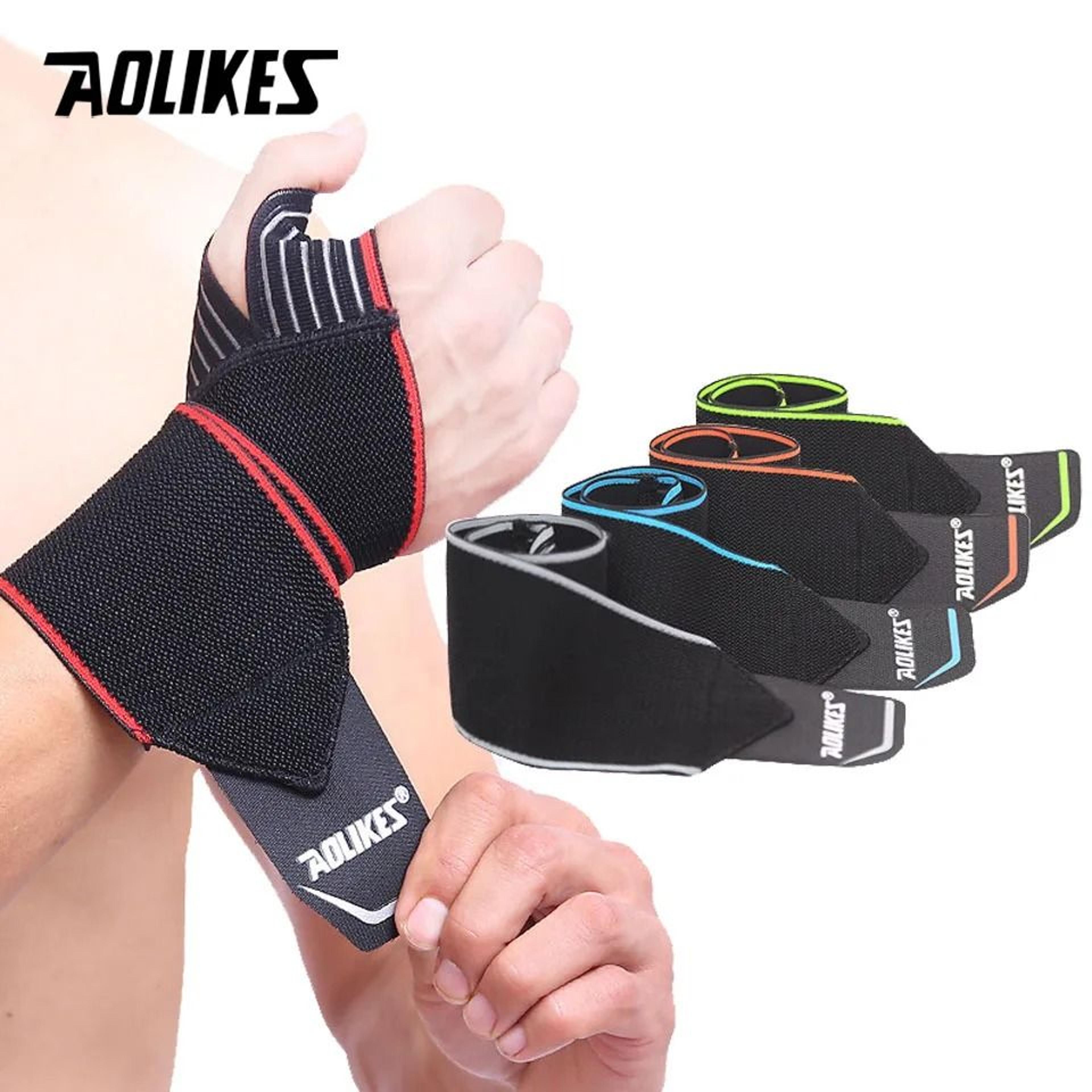 aolikes high-elasticity gym compression wristbands and powerlifting support straps (1 pair)