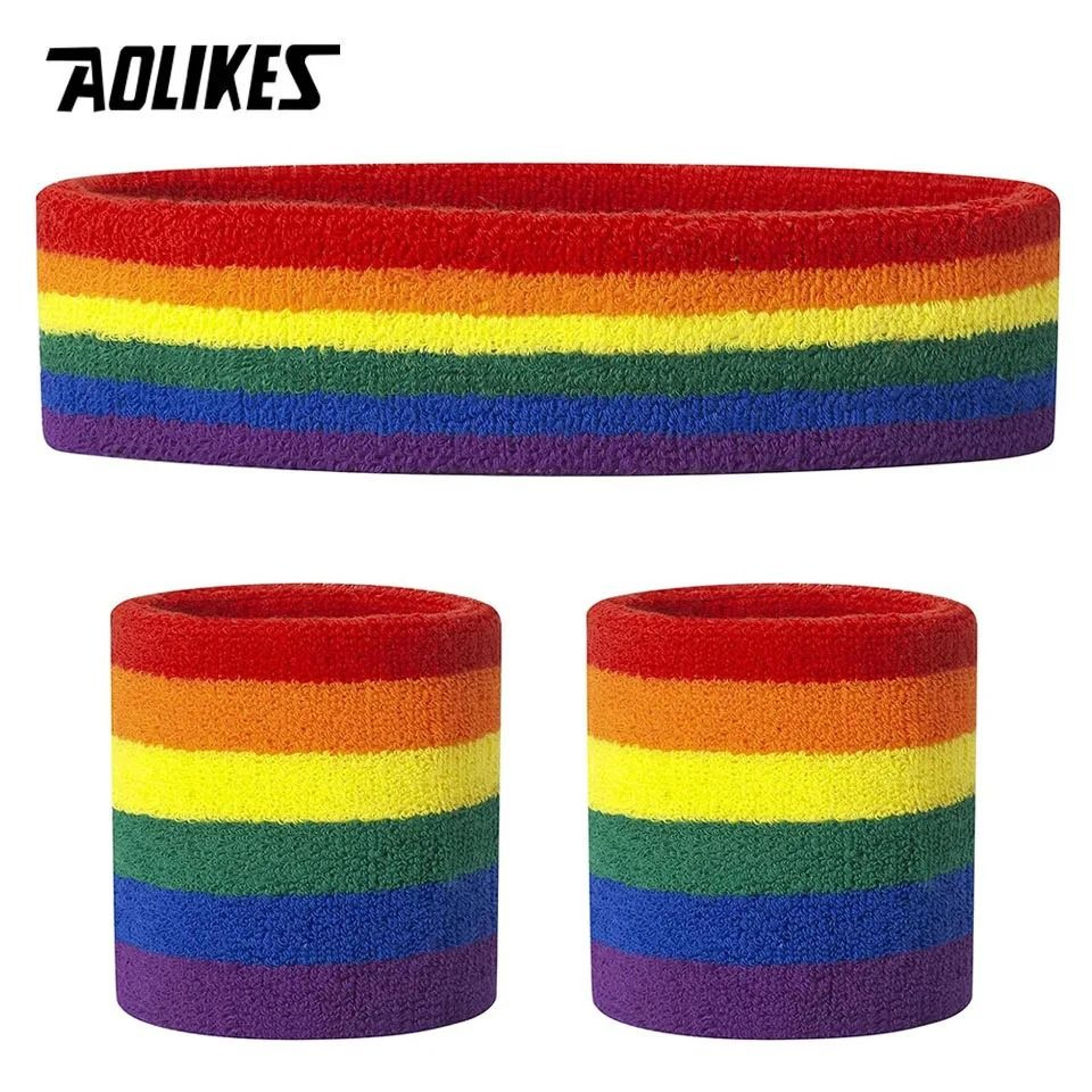 aolikes terry cloth moisture wicking sports headband and wristband set for sweat absorption