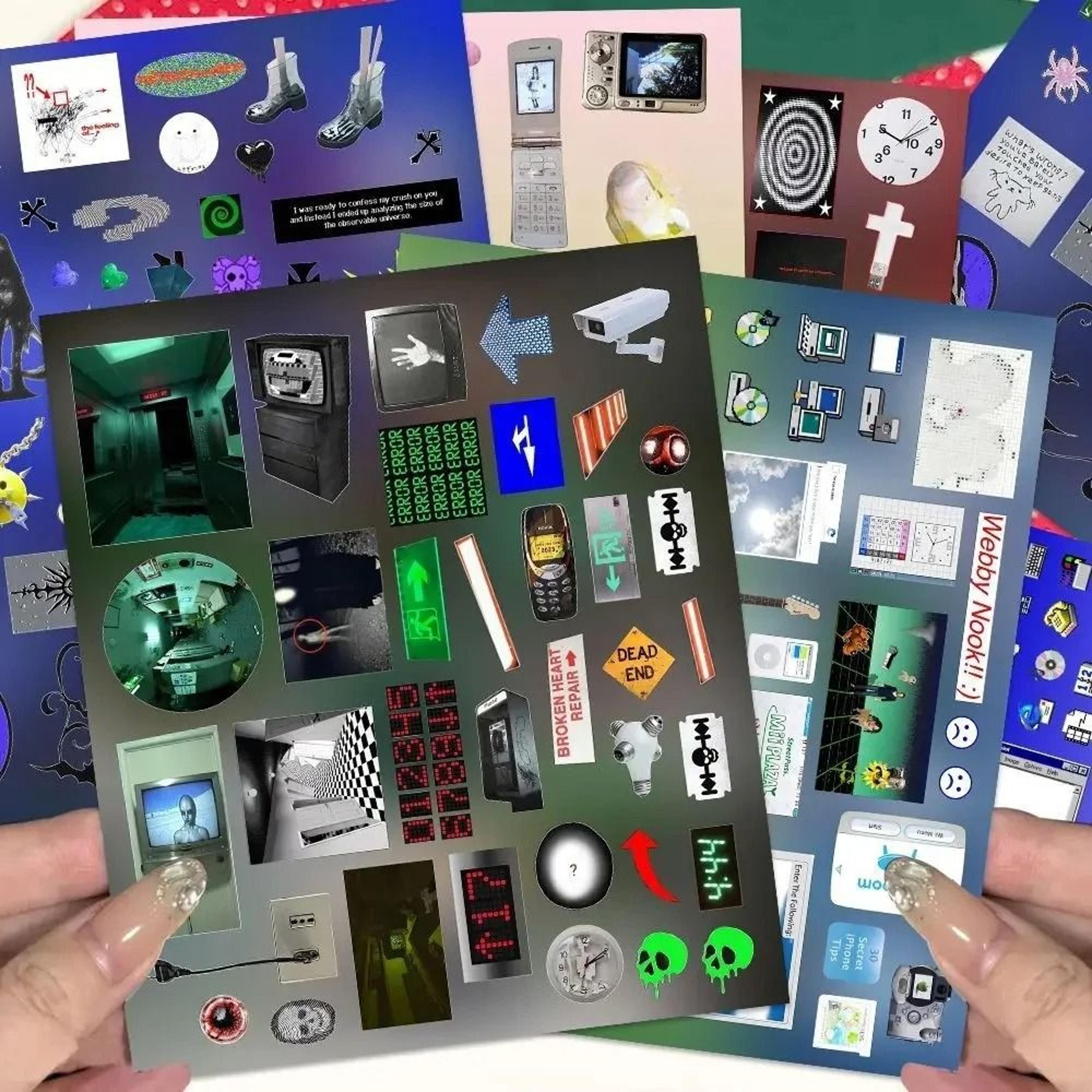 6 sheets y2k dreamcore retro weirdcore die-cut stickers for scrapbooking