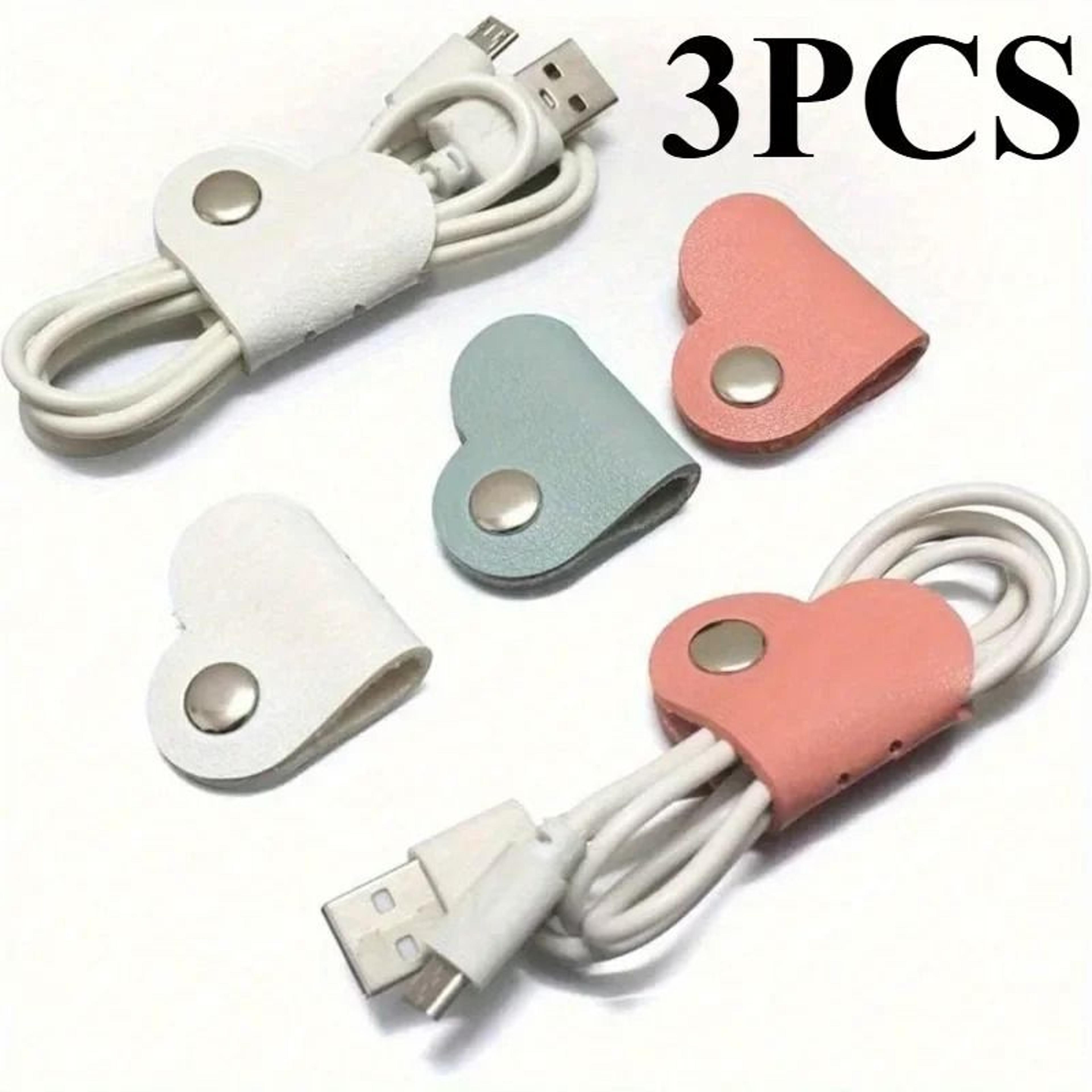 3pcs heart-shaped faux leather cable cord winder & management clips