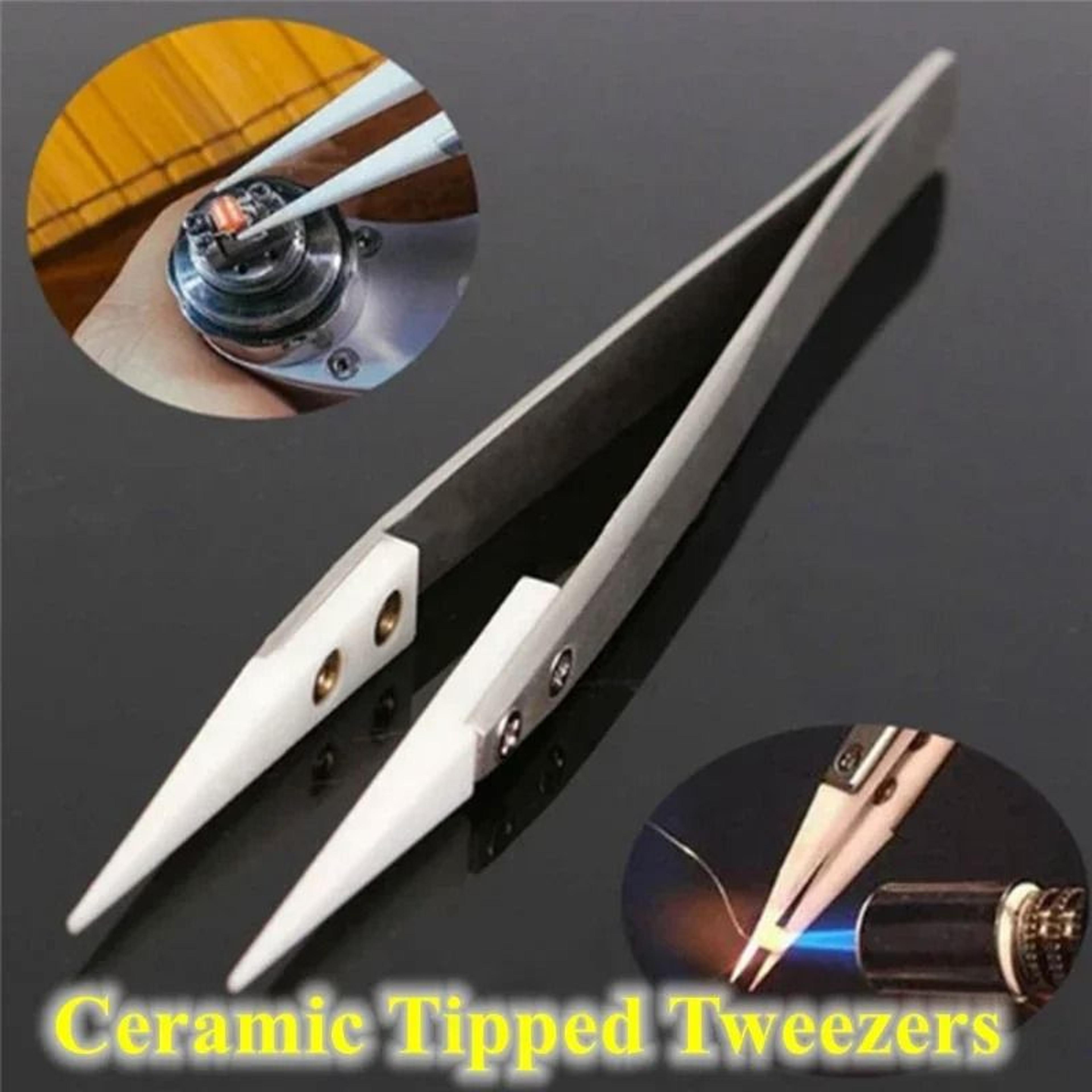 1pc ceramic tipped stainless steel tweezers & heat-resistant electronic soldering tool