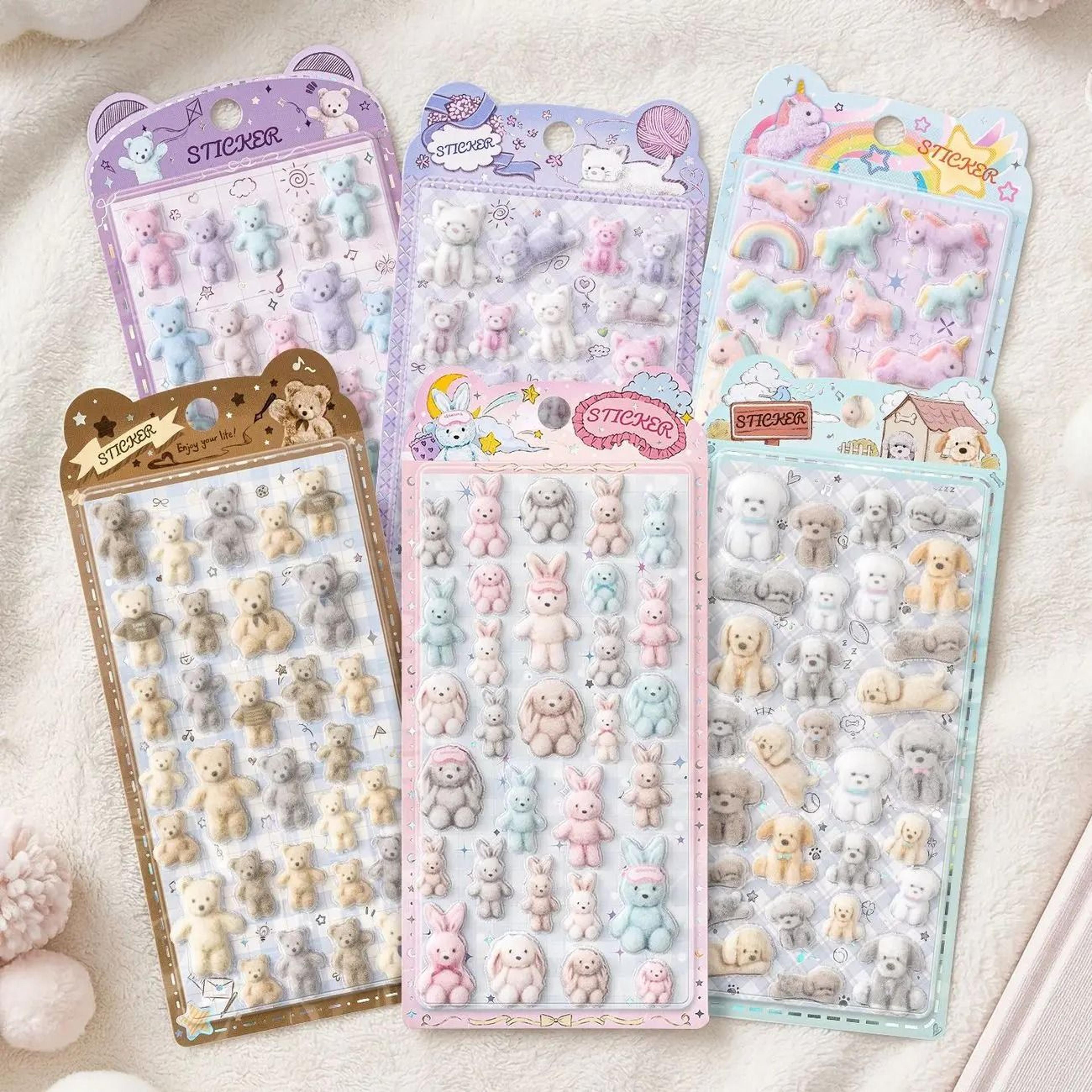 kawaii 3d relief fluffy animal flocked stickers for scrapbooking