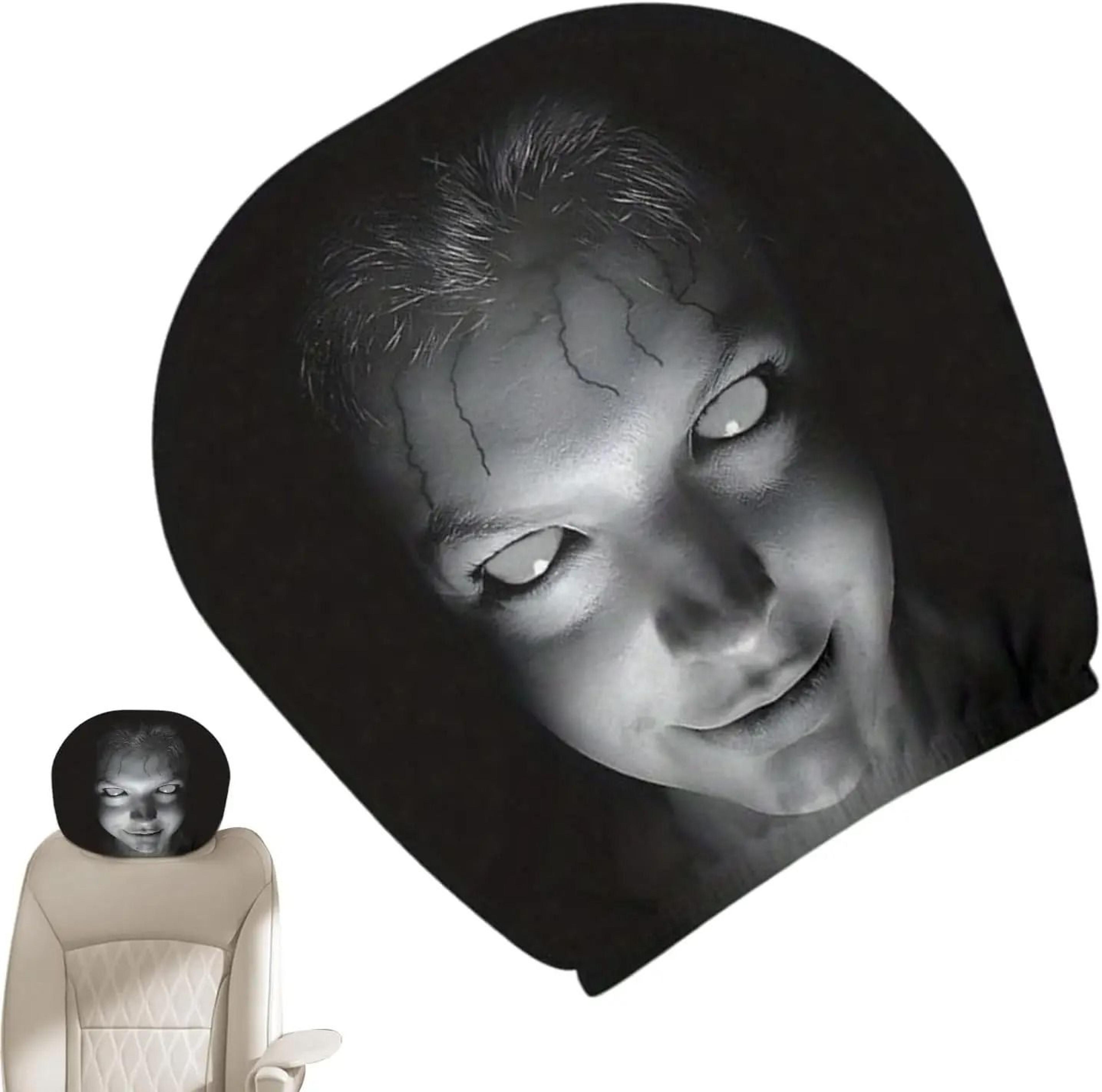 2pcs funny portrait print elastic car headrest covers