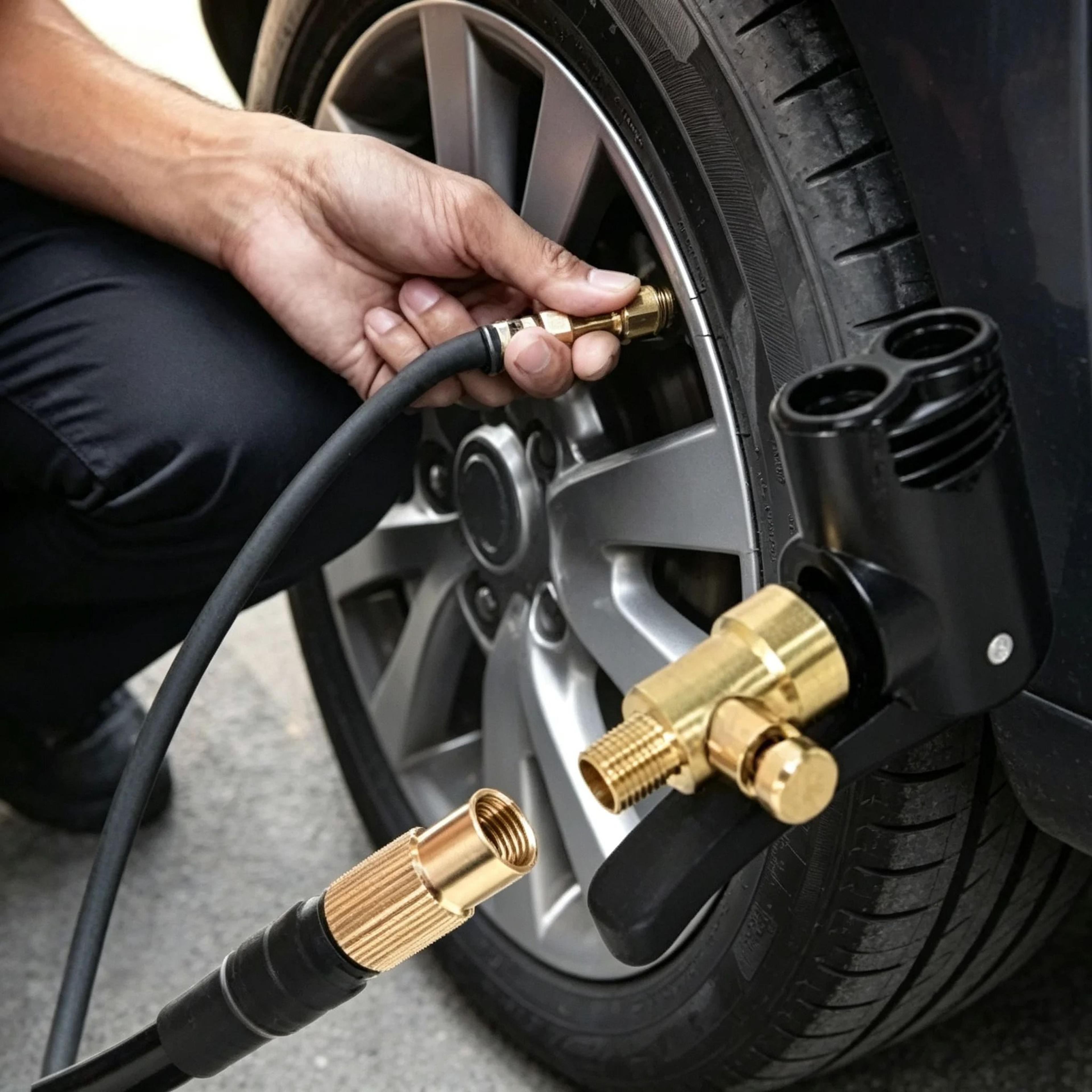 2-in-1 metal air chuck bicycle and car tire pump nozzle adapter