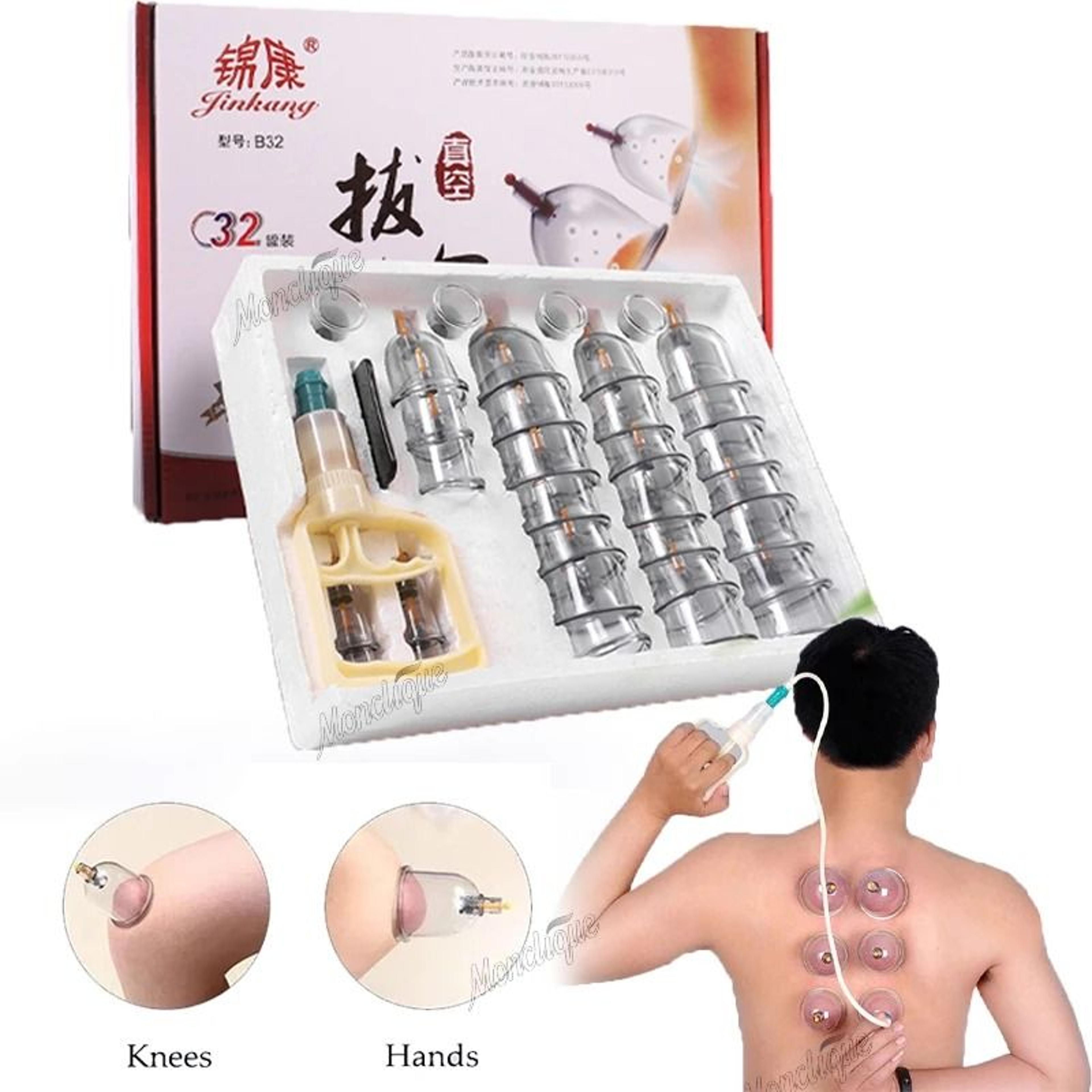 professional 32 can manual vacuum cupping therapy set with u shaped joint cups