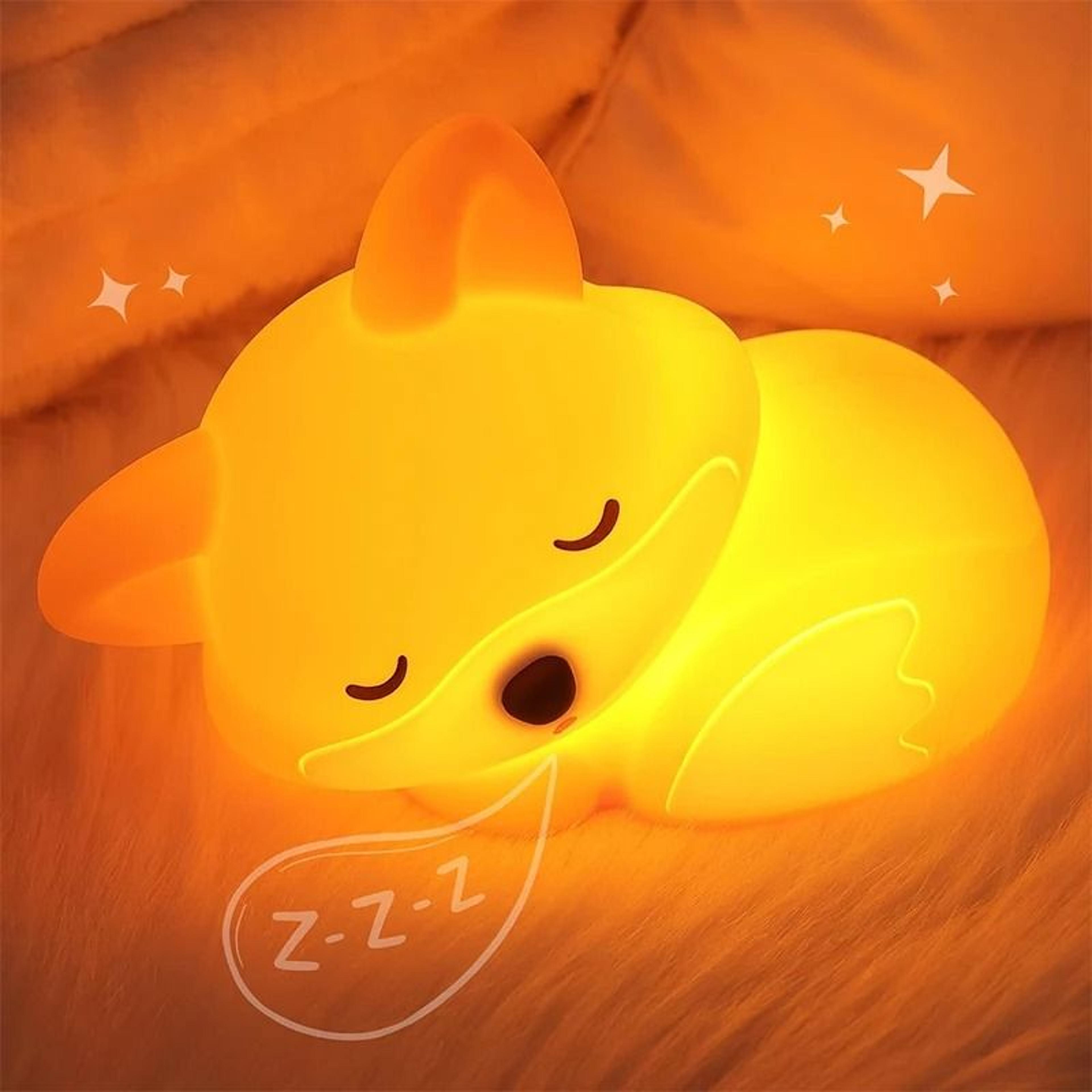 squishy silicone fox night light dimmable bedside touch lamp