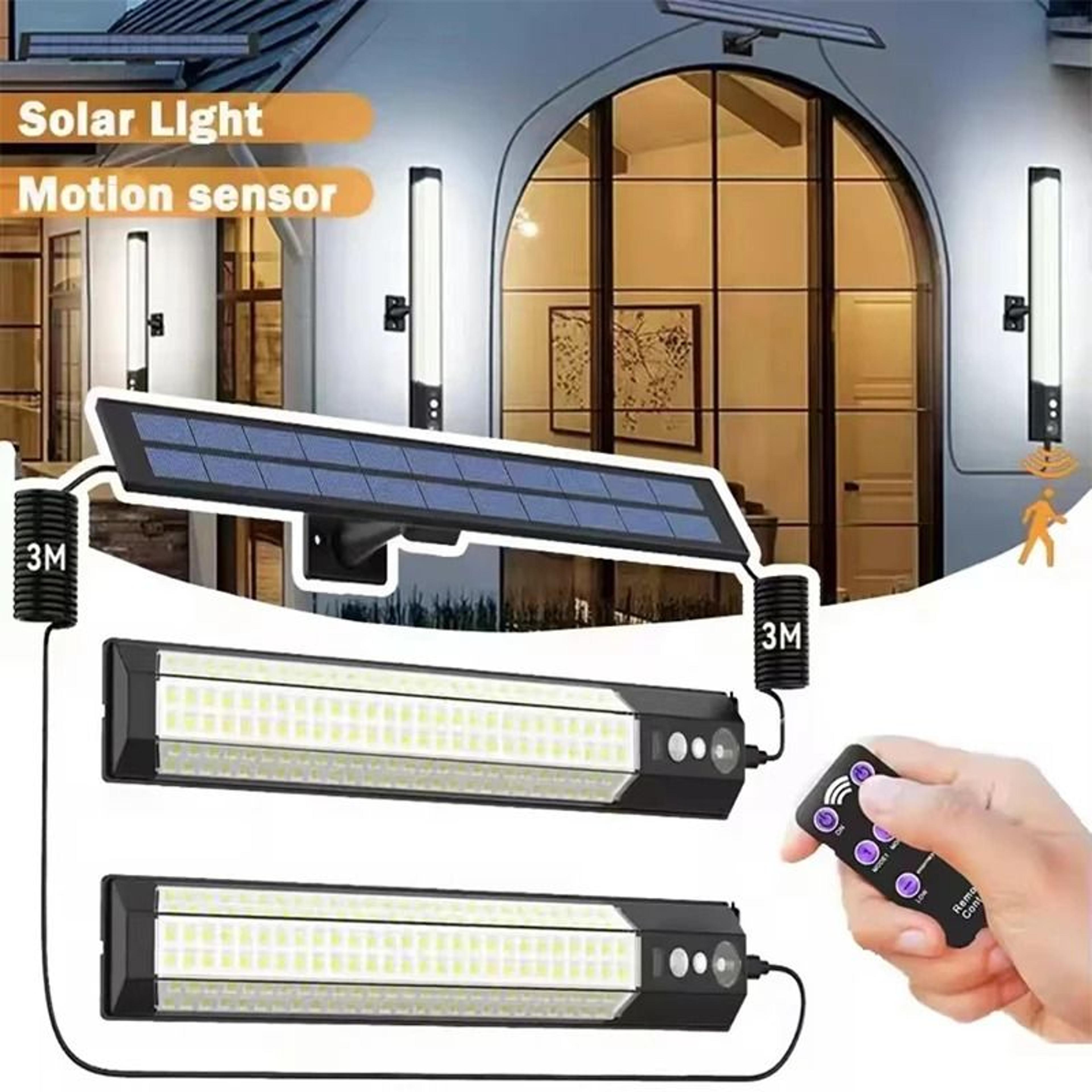 split solar wall light bar with separate panel and pir motion sensor