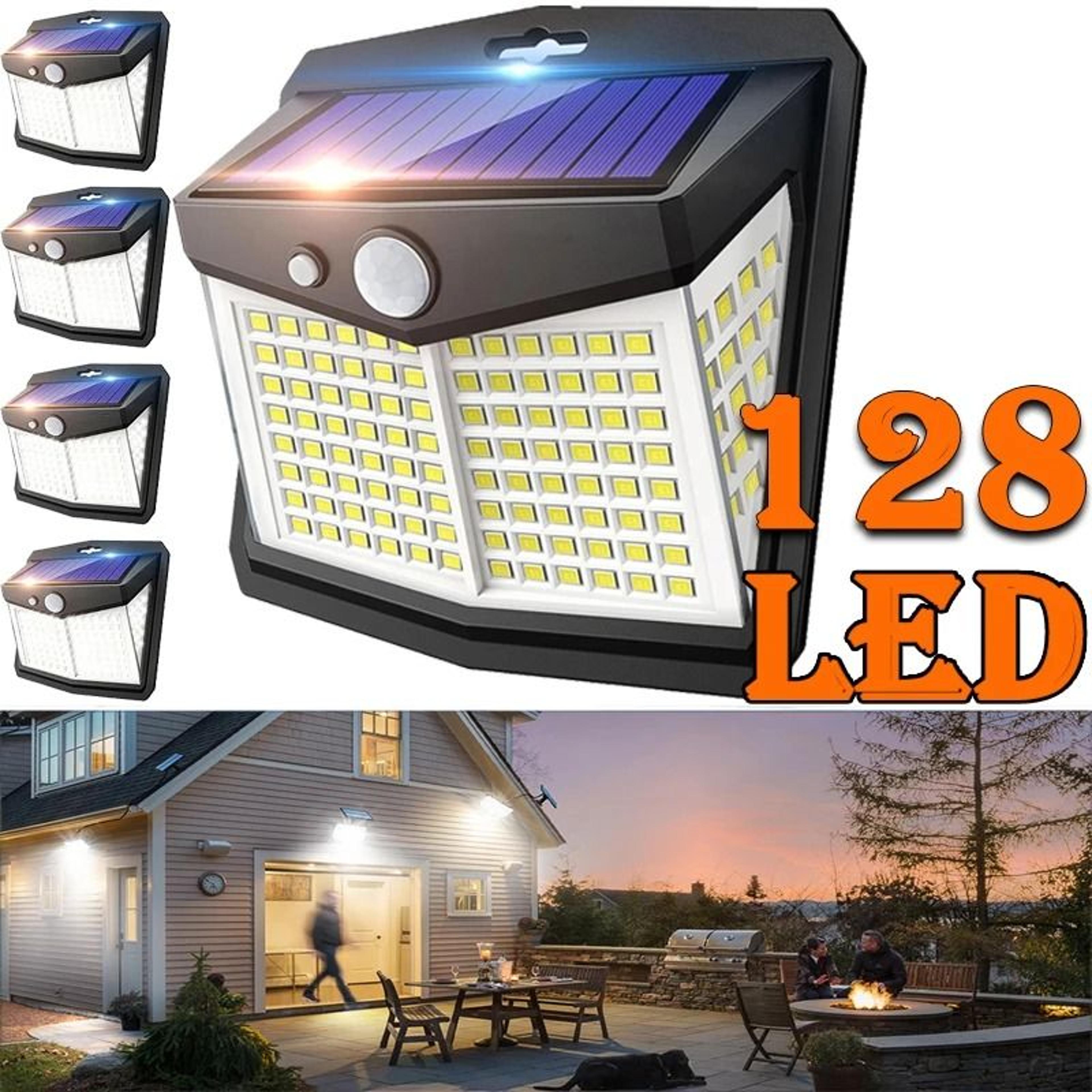 solar outdoor 128 led motion sensor security light ip65 waterproof wall lamp