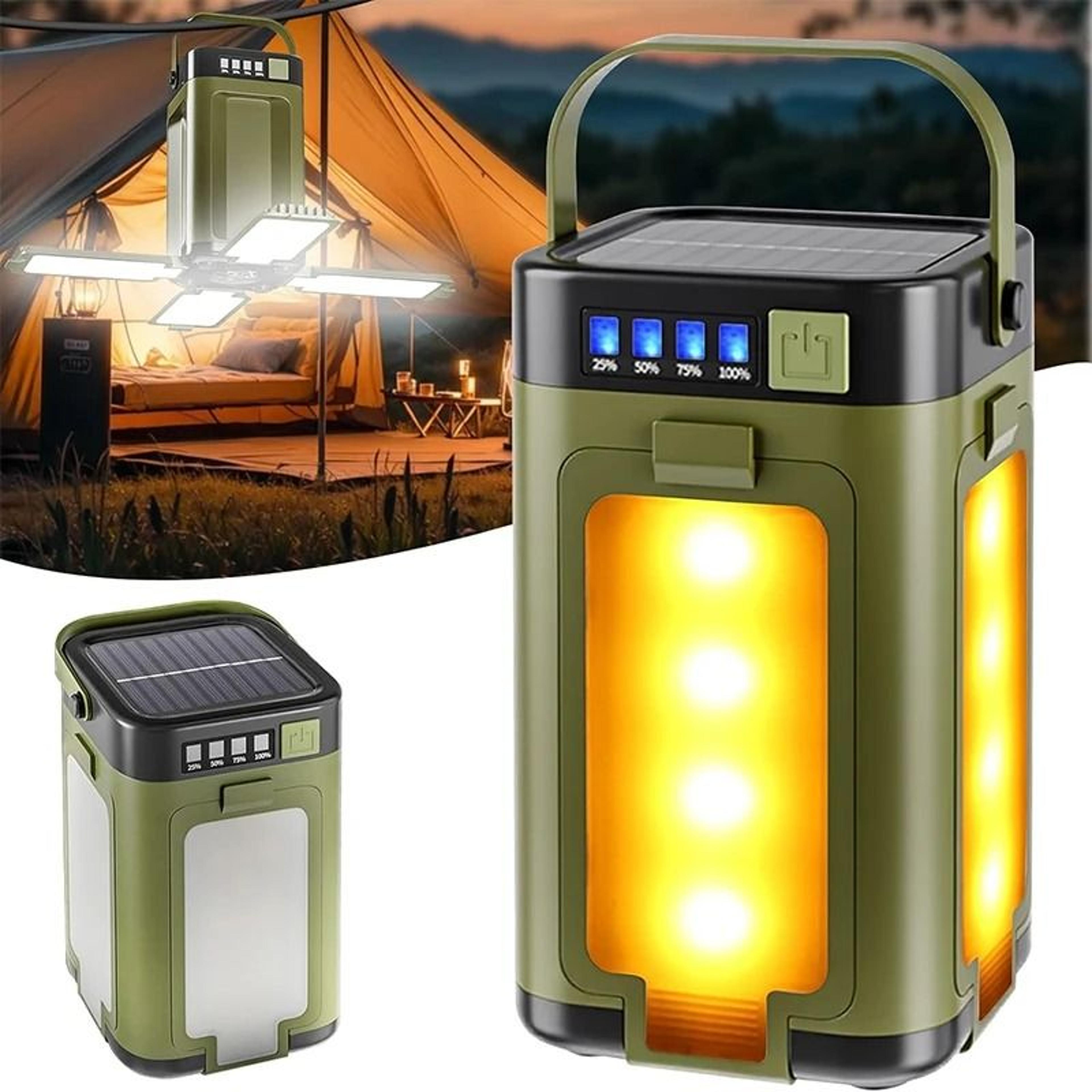 solar rechargeable multifunctional 4-blade folding camping lantern light