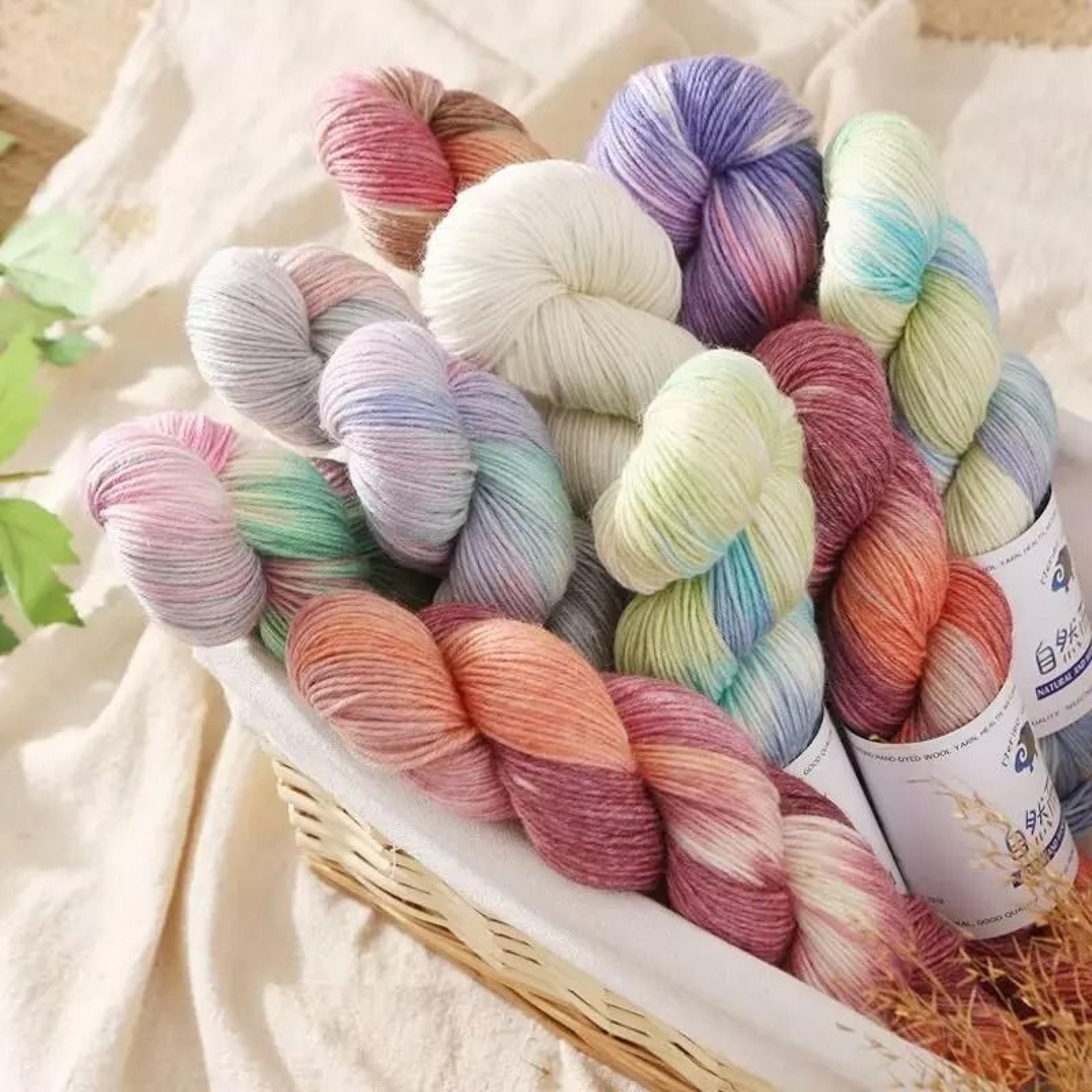 handmade gradient dyed wool yarn 100g 270m cotton wool blend for knitting and crochet