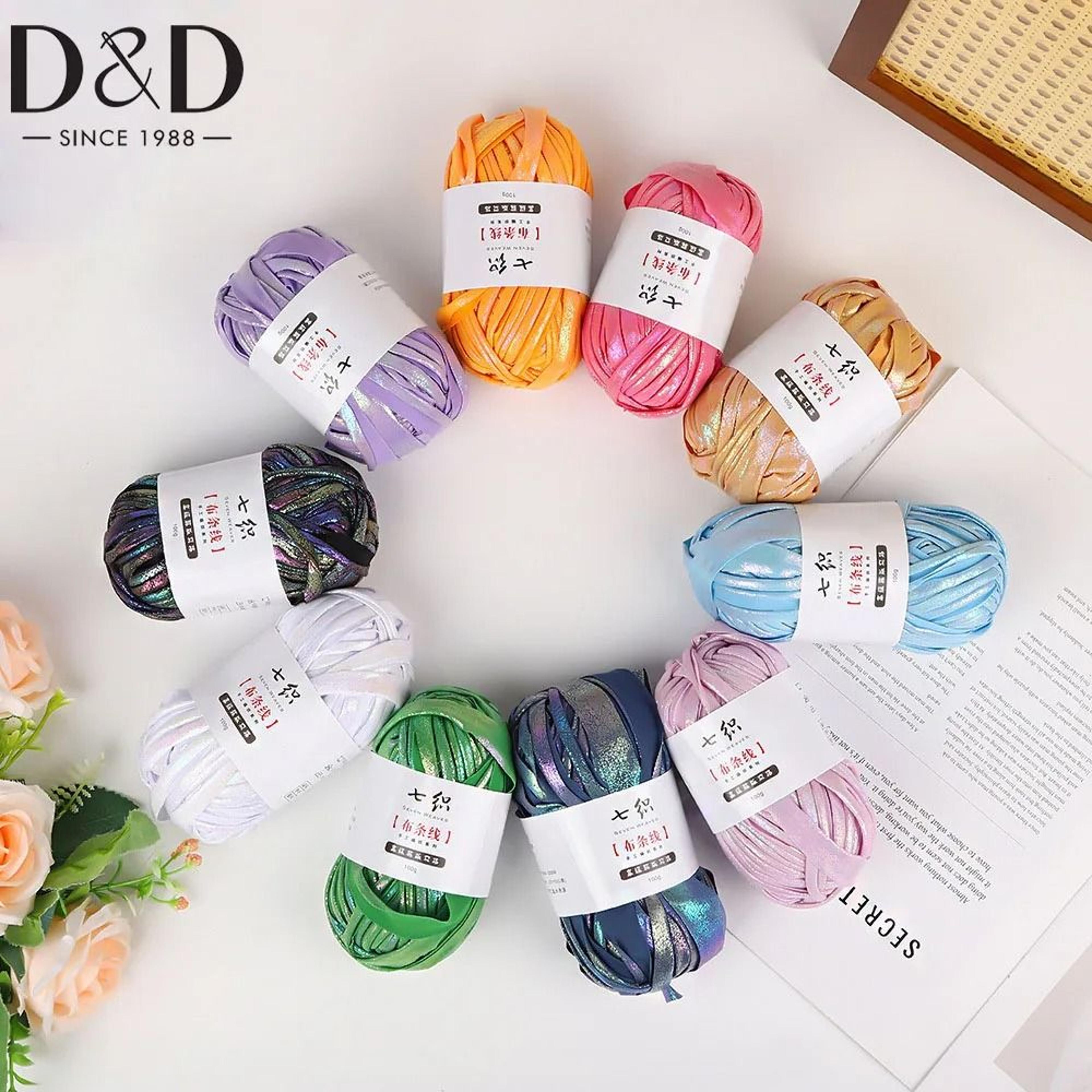 d&d metallic t-shirt yarn 100m roll glossy cloth yarn for diy crochet bags and baskets