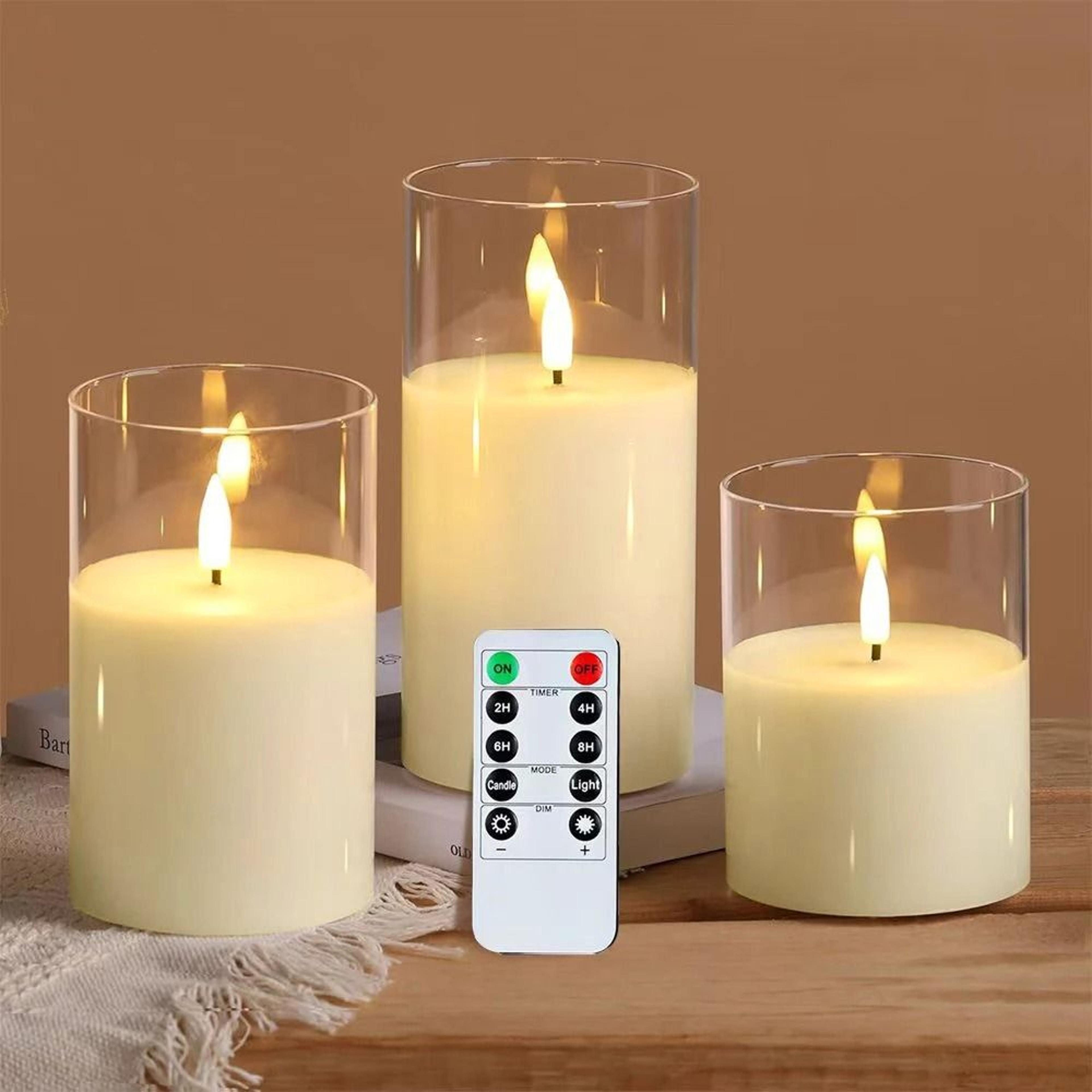 3pcs set remote controlled led flameless moving wick candles plastic pillar lights for home and party decor