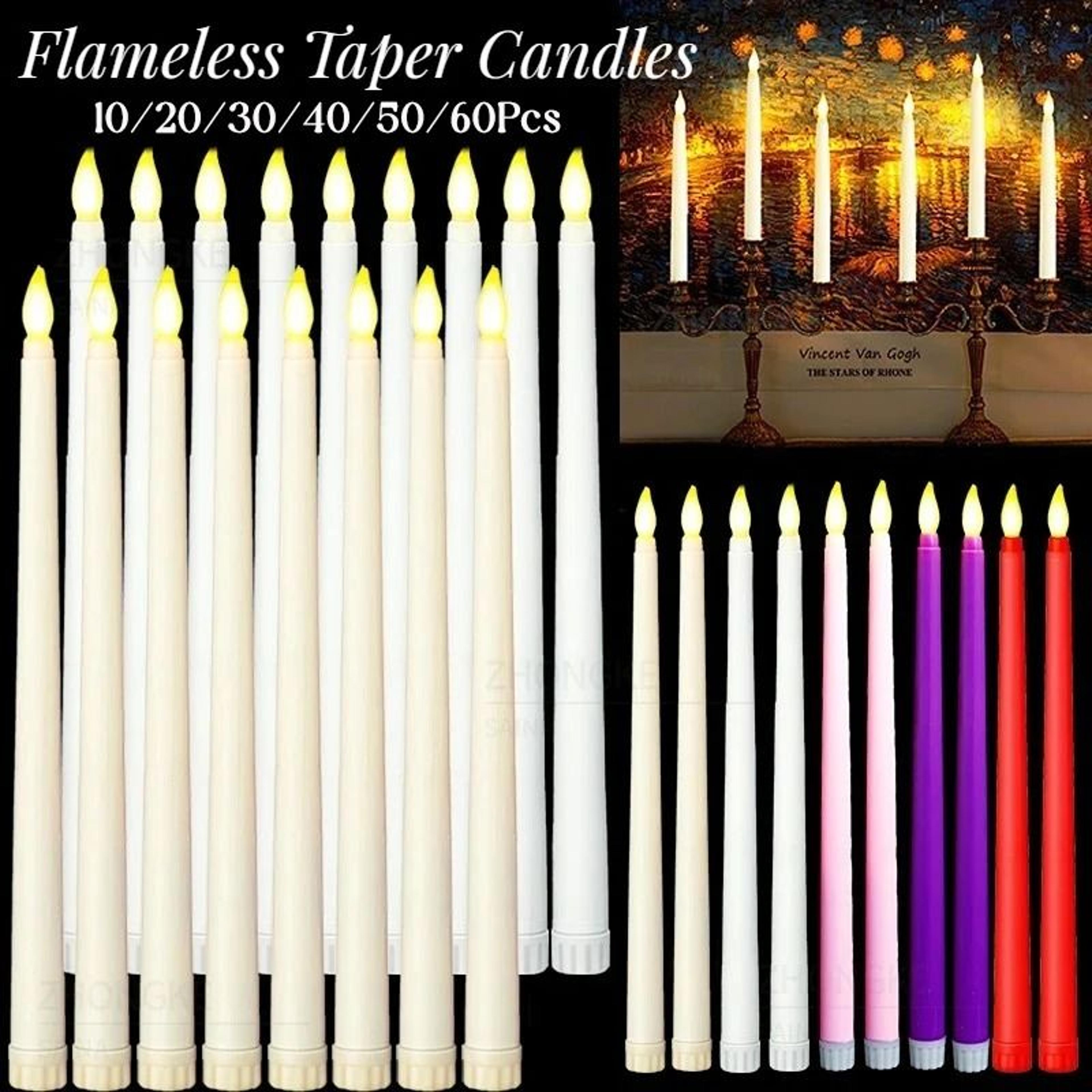 10 to 60 pcs flameless taper candles battery powered flickering led candlesticks set for weddings and home decor