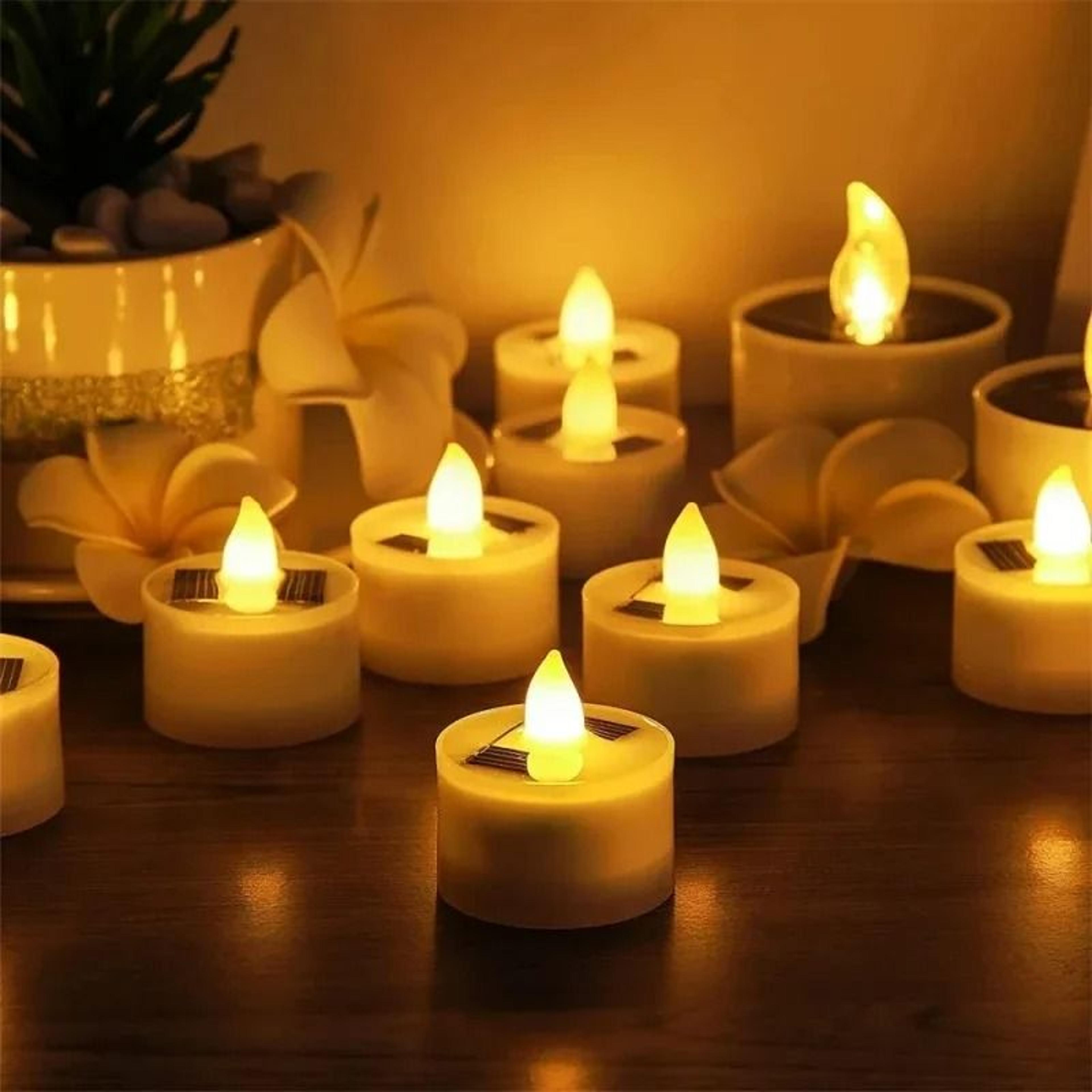 solar powered outdoor waterproof led tea light candles rechargeable flameless flickering lights for garden patio and hom