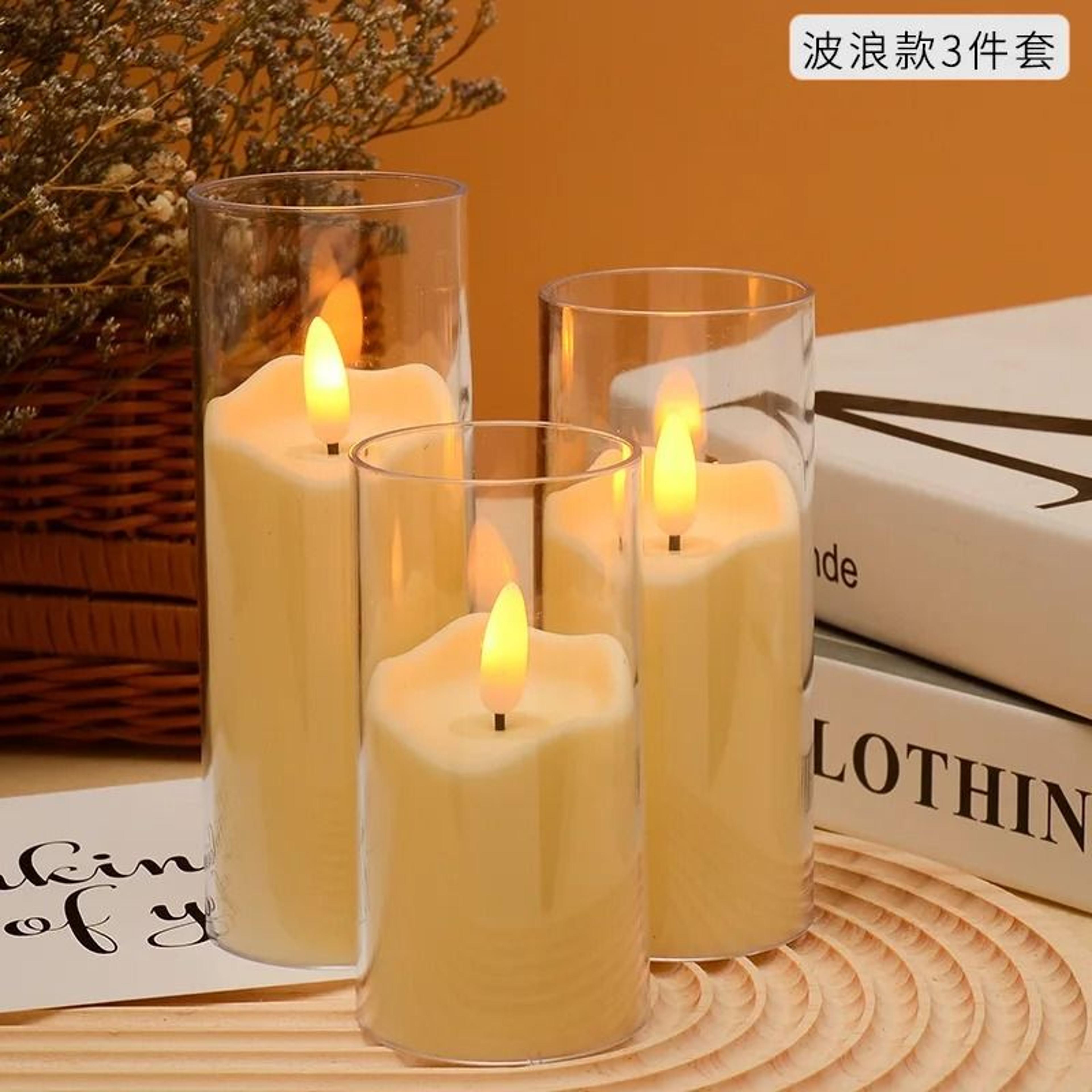 6pcs acrylic glass flameless led pillar candles battery flickering tea lights for wedding christmas