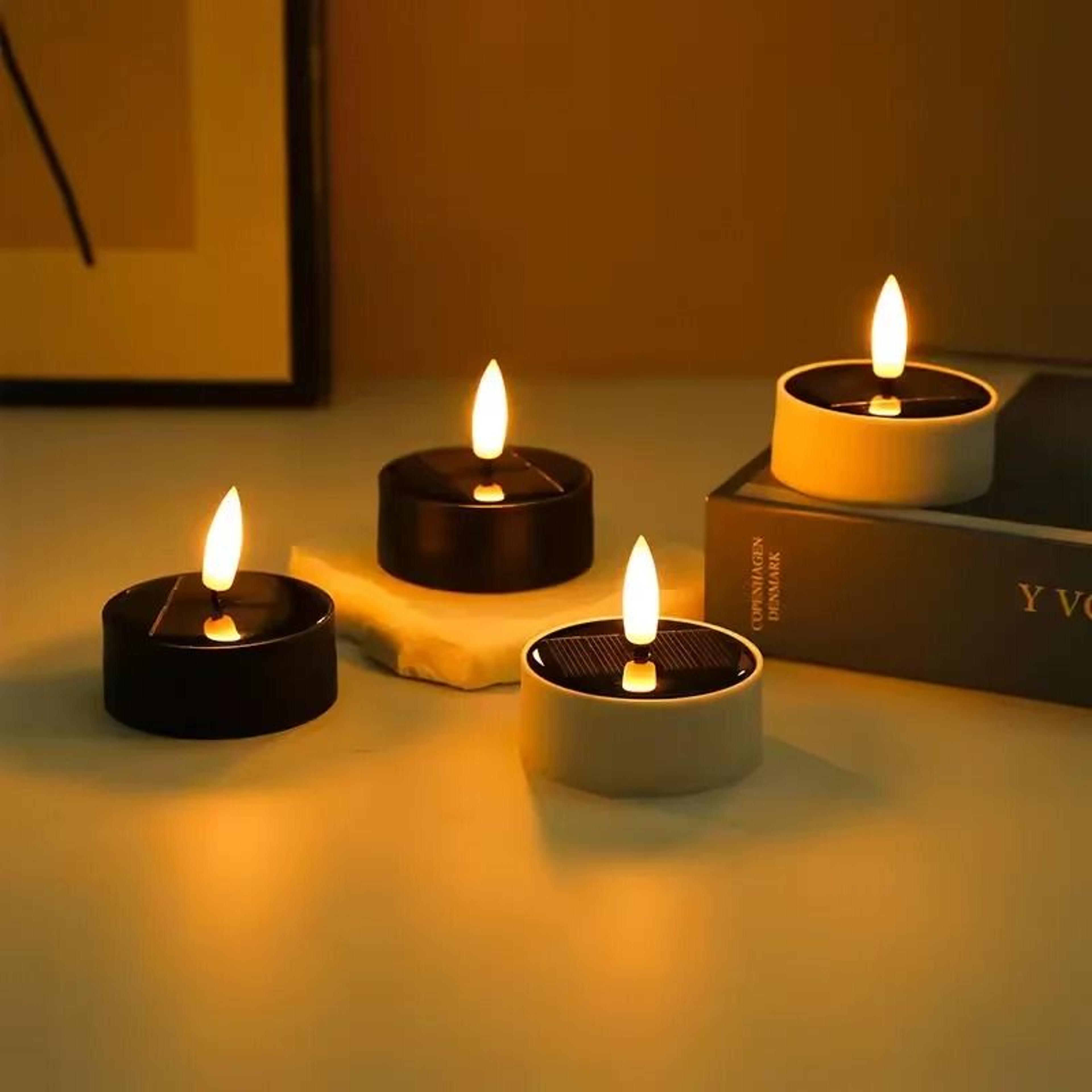 rechargeable solar led candle lights flameless flickering solar panel tea lights for outdoor wedding christmas decor