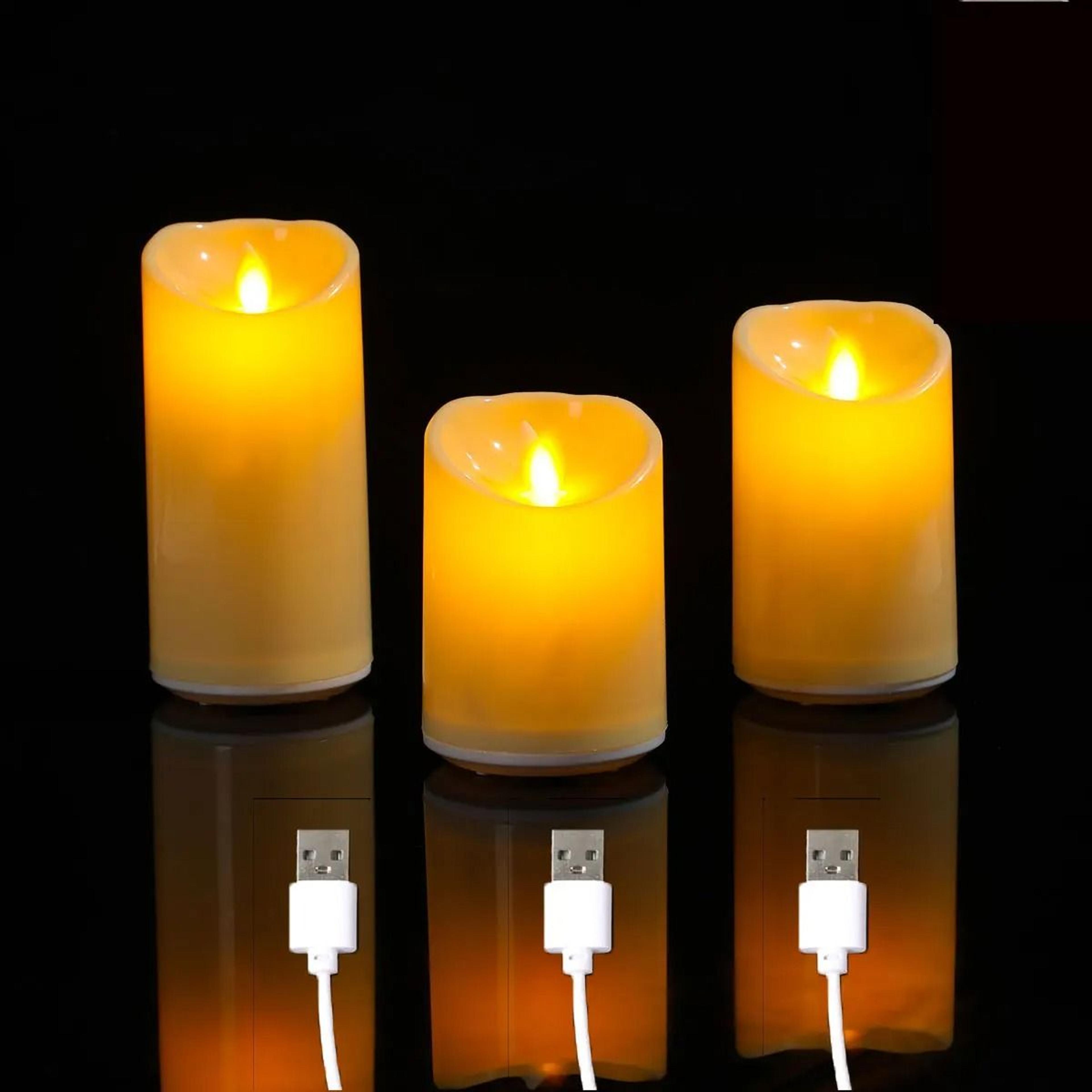 1 or 3 pcs rechargeable led flameless pillar candles with usb moving wick dancing flame 3 4 5 inch
