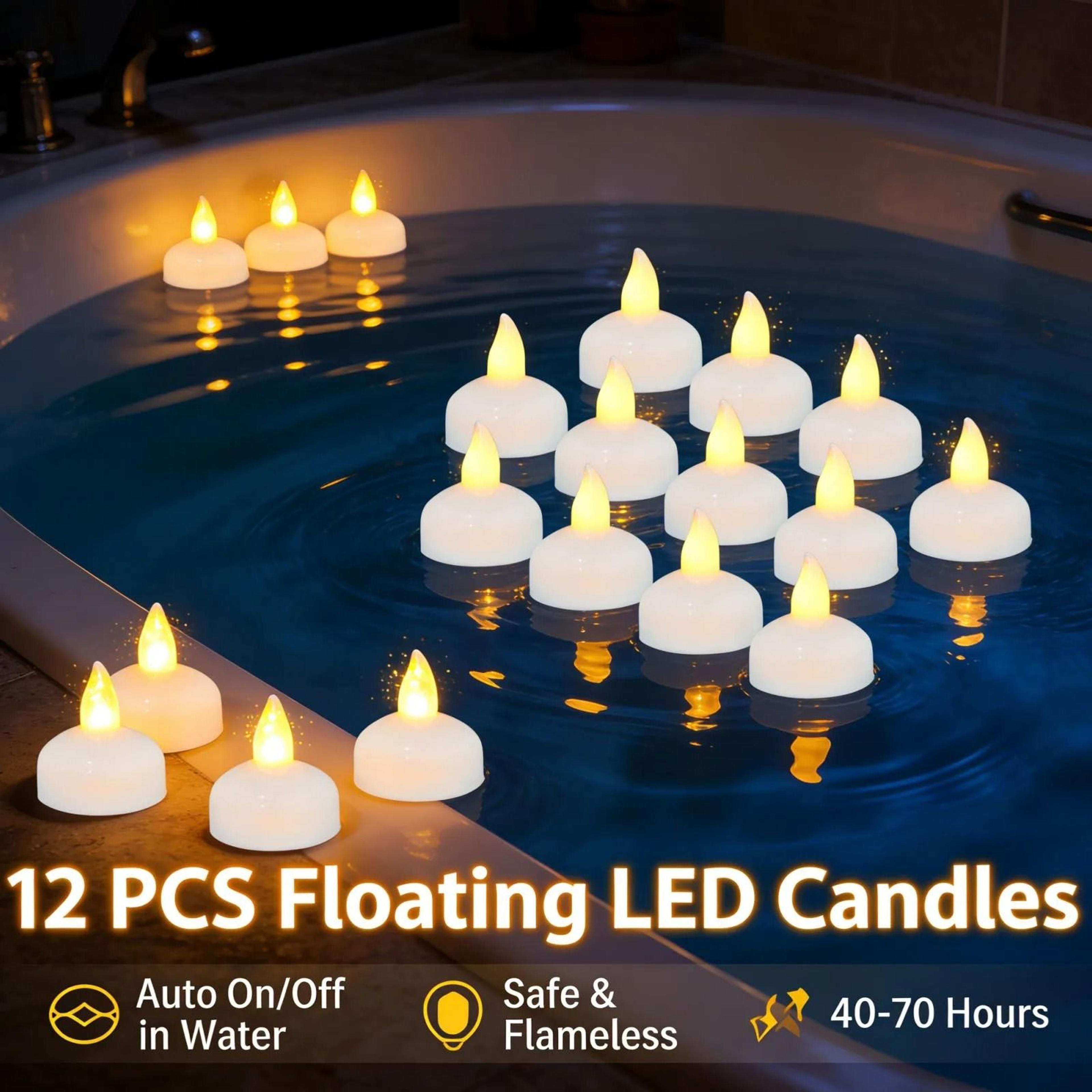 12 pcs waterproof led floating tea light candles flameless flickering water lights for party pool decor