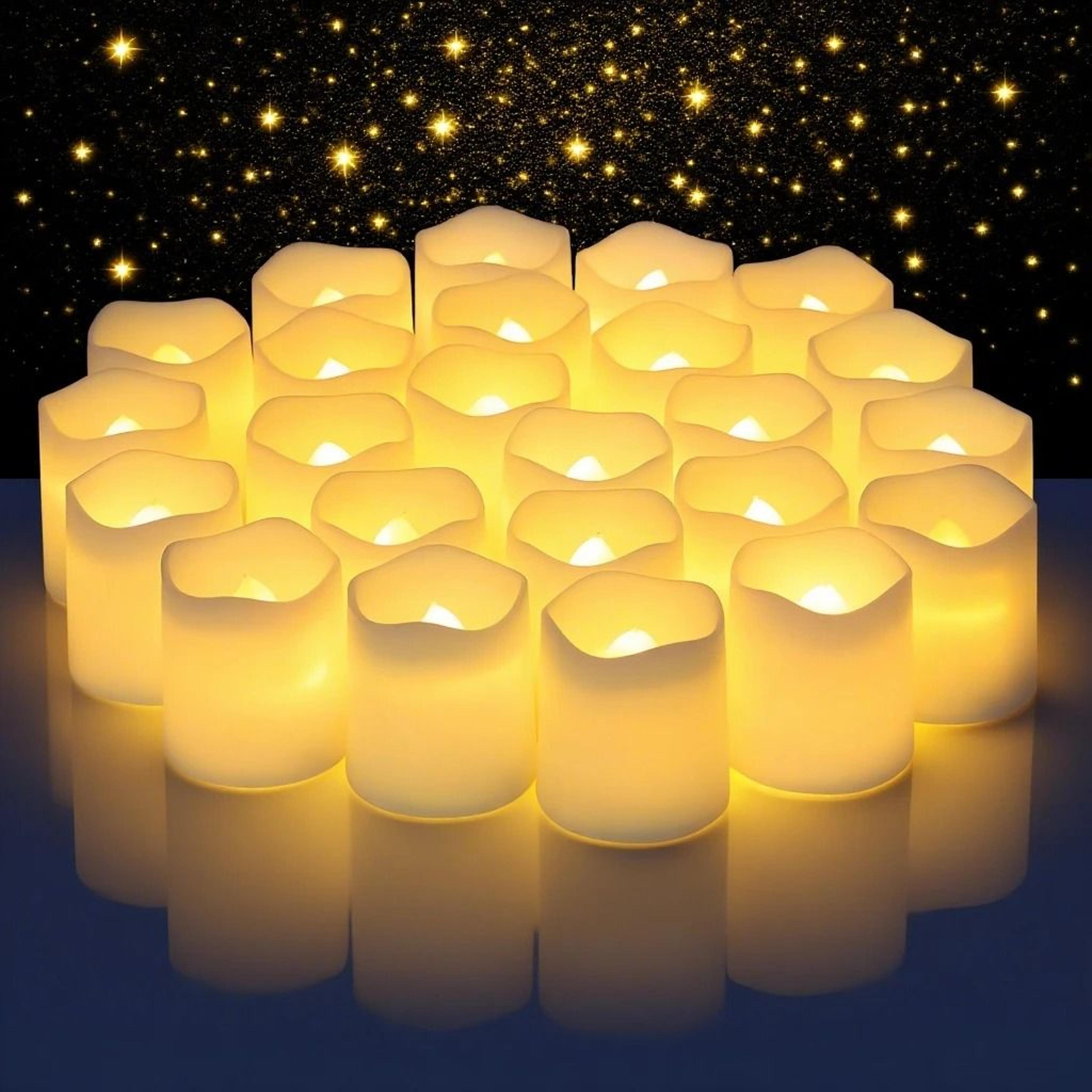 24 pcs flameless led creative wishing tea light candles warm white flickering lights for holiday party decor