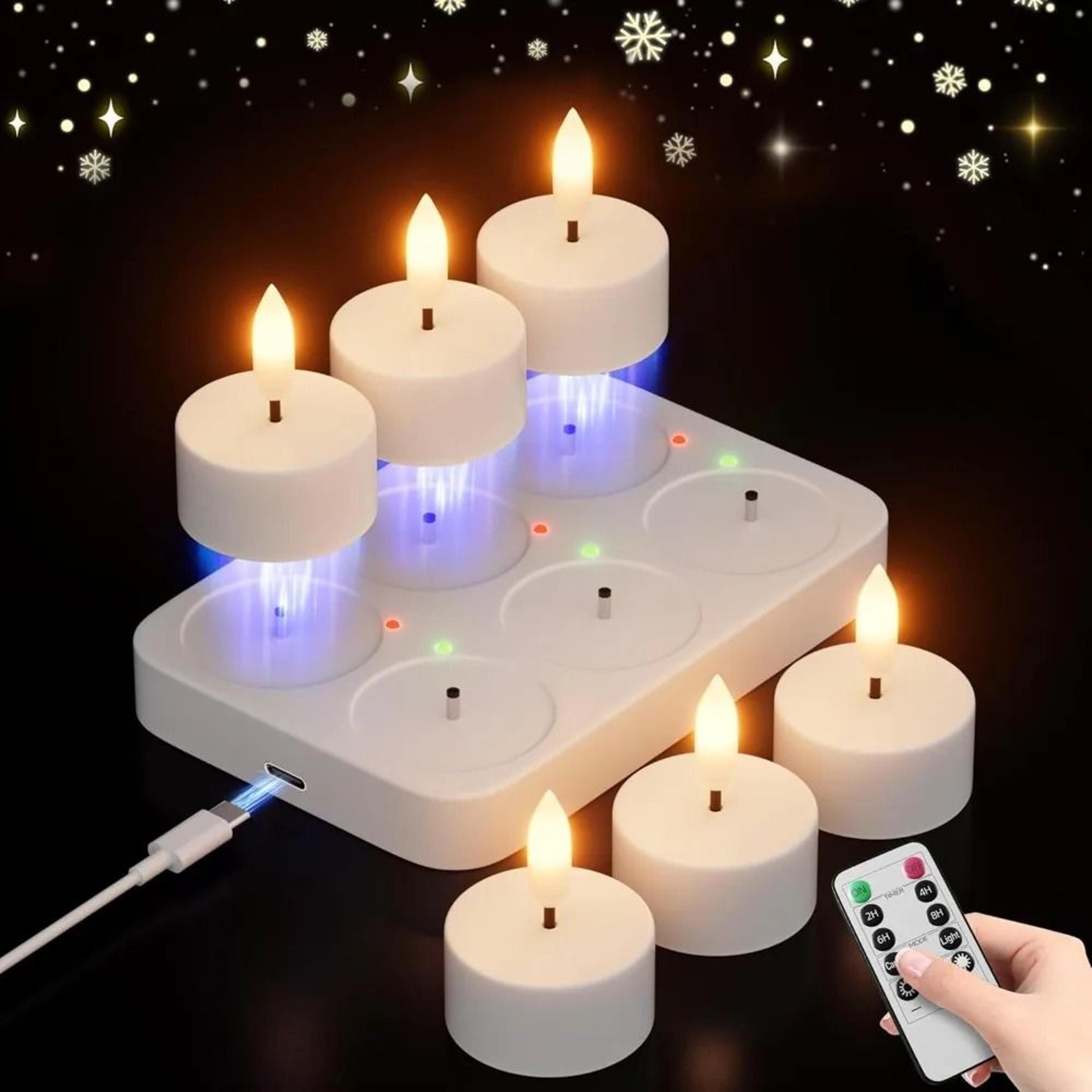 4 to 12 pcs usb rechargeable led flameless tea light candles with remote control warm flickering lights
