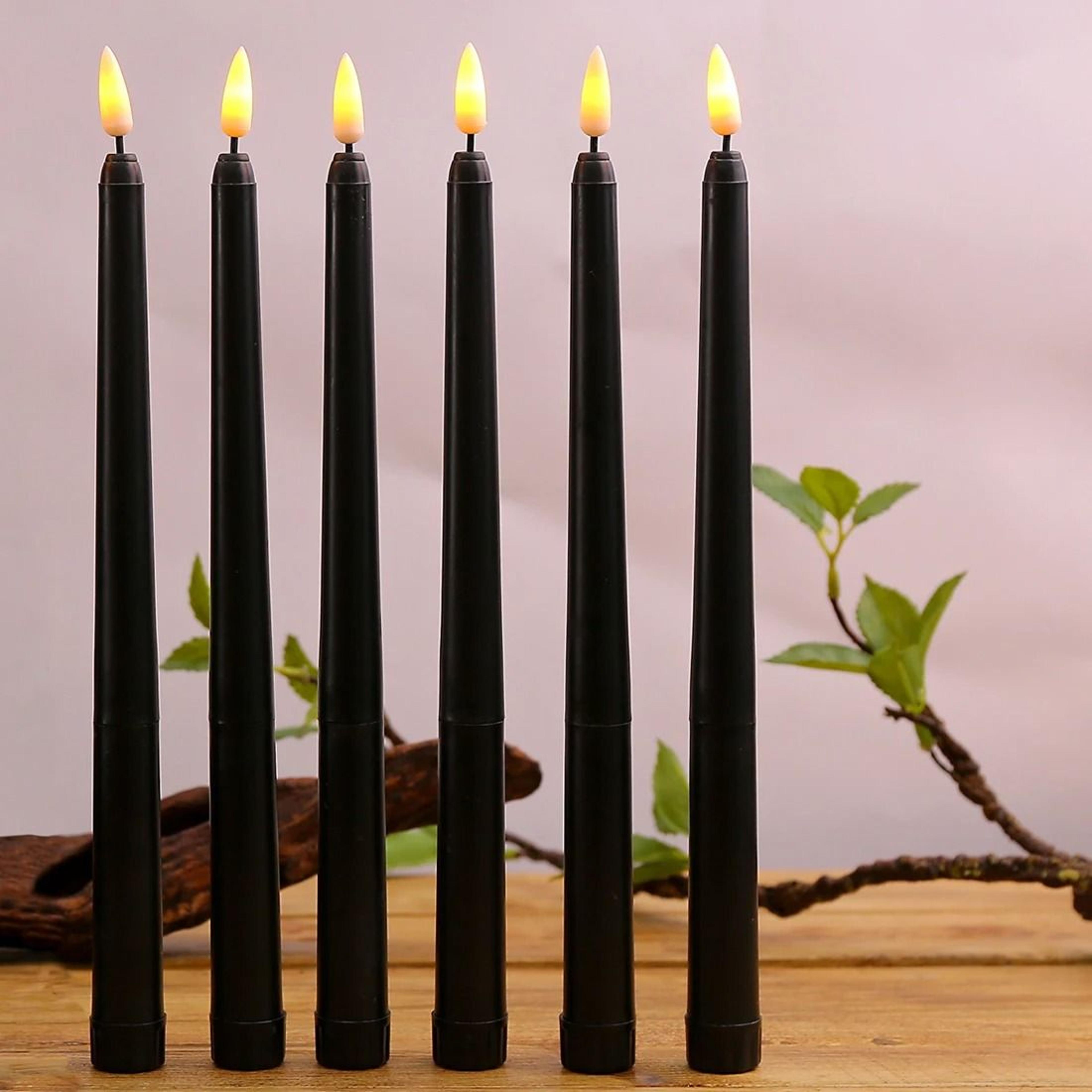 3 or 6 pcs black flameless led taper candles 11 inch battery flickering lights for halloween party decor