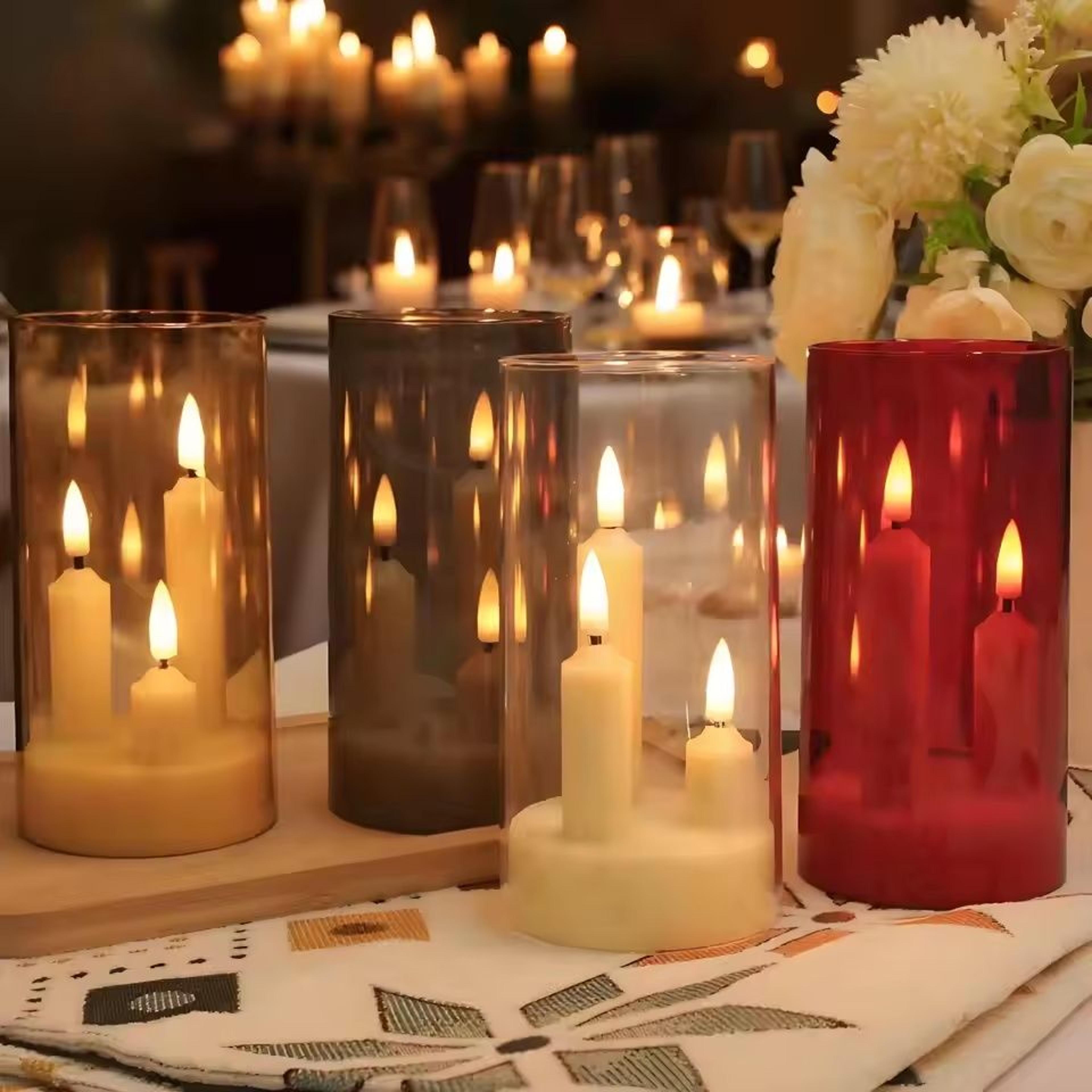 3 in 1 flameless led taper & acrylic pillar candles battery operated flickering night light with lampshade